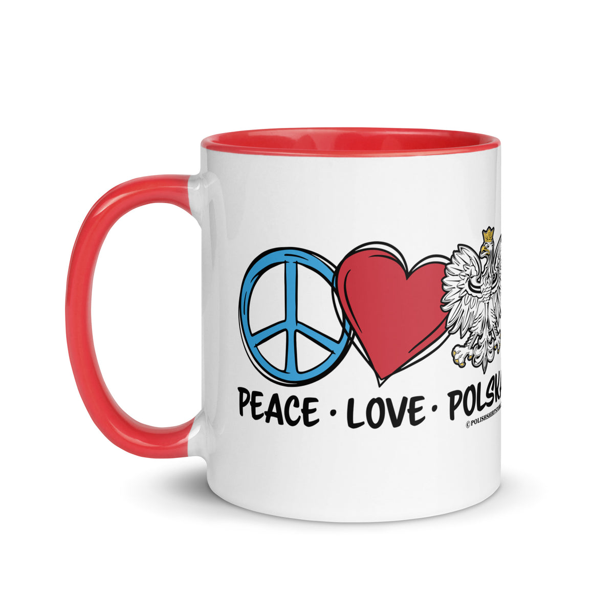 Peace Love Polska Coffee Mug with Color Inside  Polish Shirt Store   