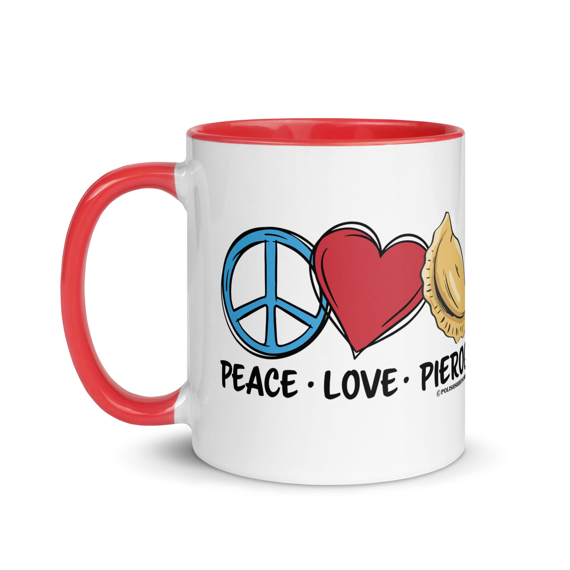 Peace Love Pierogi Coffee Mug with Color Inside  Polish Shirt Store   