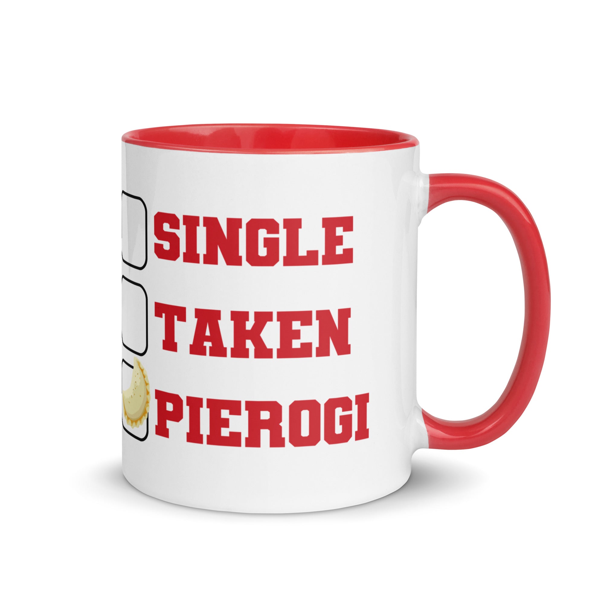 Single Taken Pierogi Mug with Color Inside  Polish Shirt Store Red 11 oz 