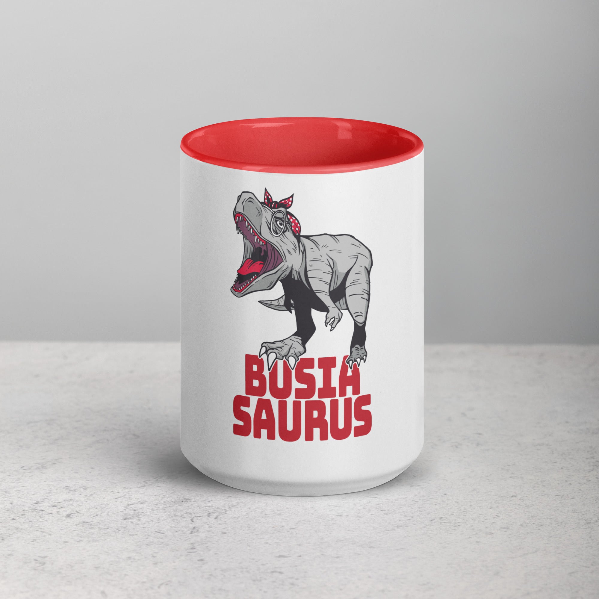 Busiasaurus Coffee Mug with Color Inside  Polish Shirt Store Red 15 oz 