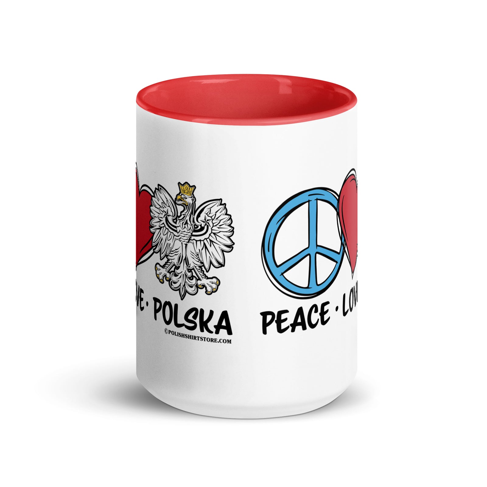 Peace Love Polska Coffee Mug with Color Inside  Polish Shirt Store   
