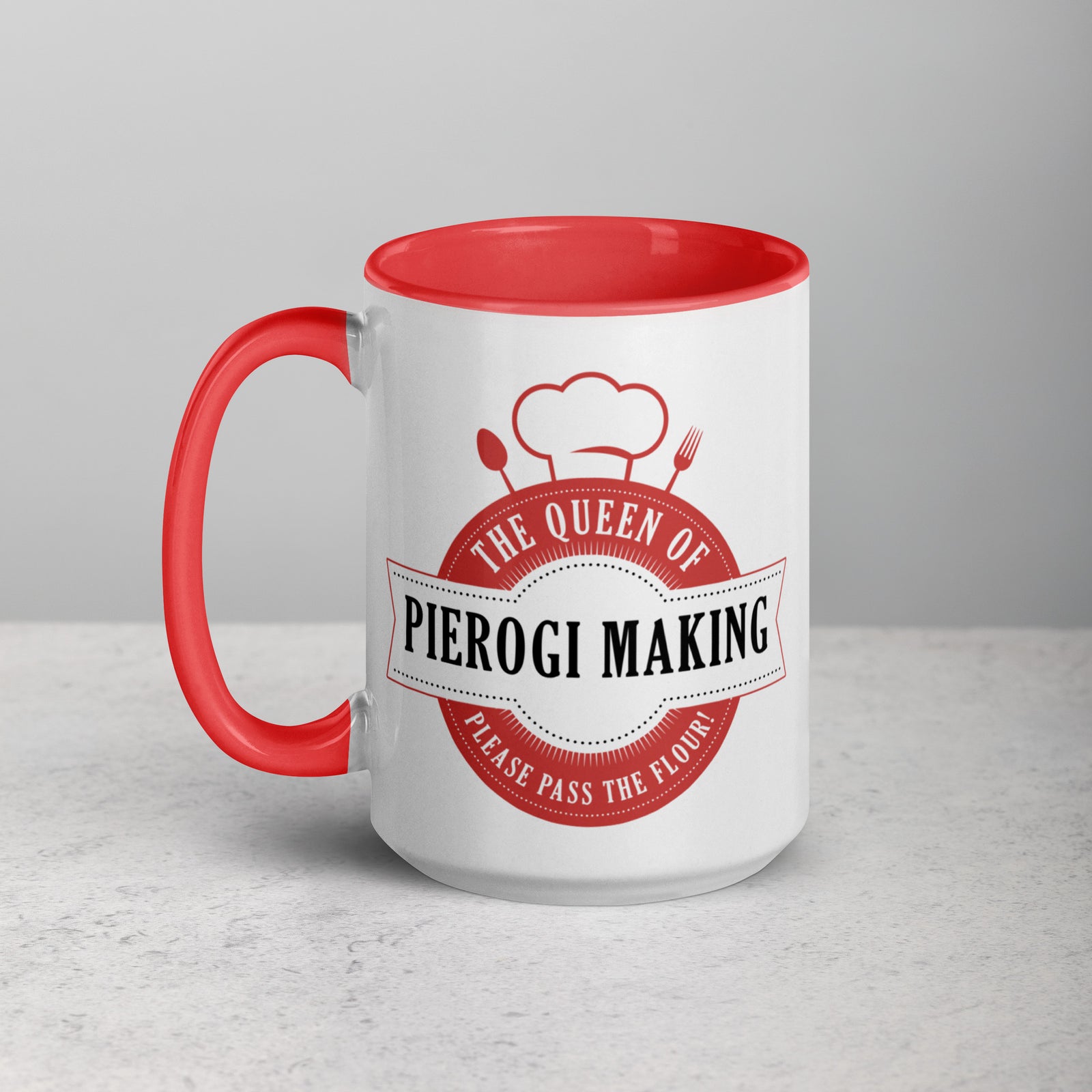 The Queen of Pierogi Making 15 Oz Coffee Mug with Color Inside  Polish Shirt Store Red  