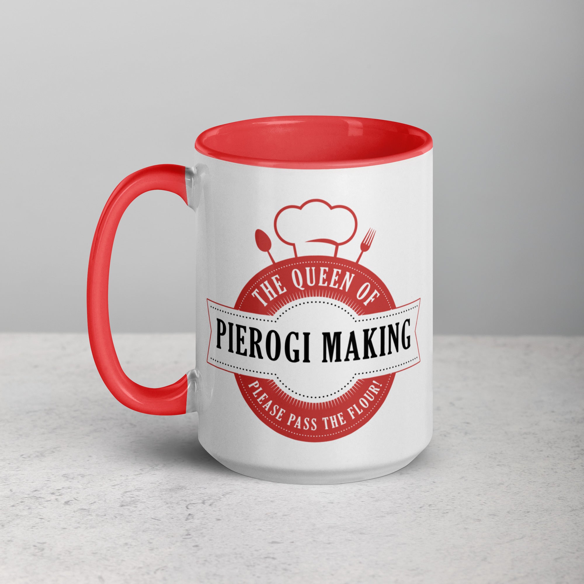 The Queen of Pierogi Making 15 Oz Coffee Mug with Color Inside  Polish Shirt Store Red  