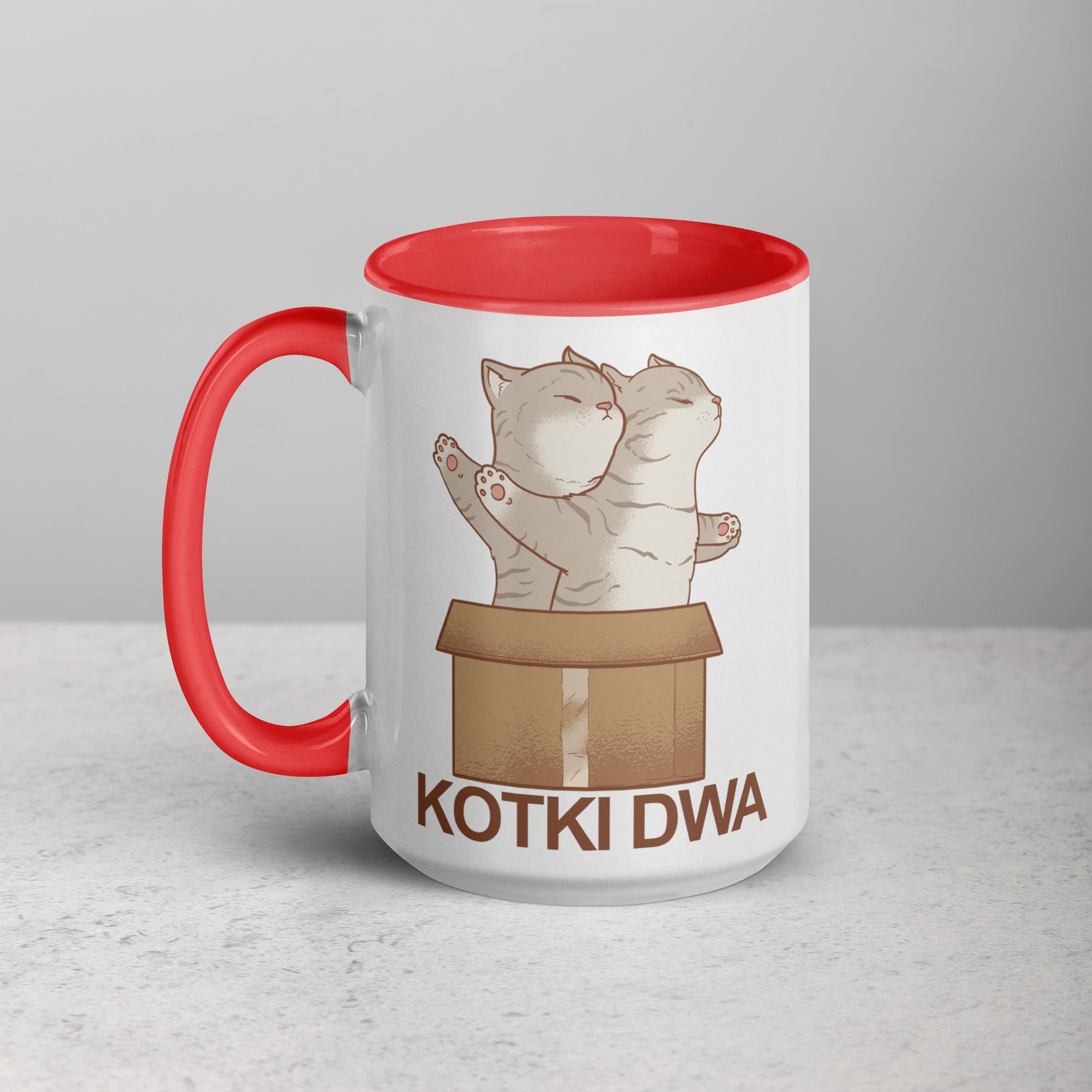 Kotki Dwa 15 Oz Coffee Mug with Color Inside  Polish Shirt Store Red  