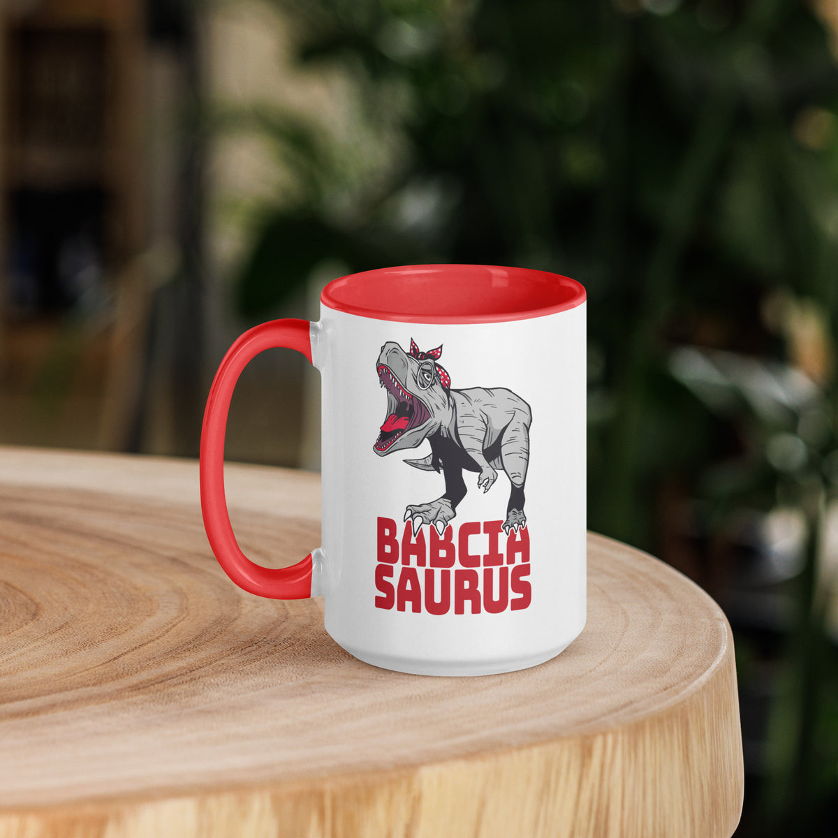 Babciasaurus 15 oz Coffee Mug with Color Inside  Polish Shirt Store Red  