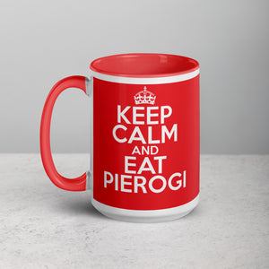 Keep Calm Eat Pierogi 15 Oz Coffee Mug with Color Inside - Red - Polish Shirt Store