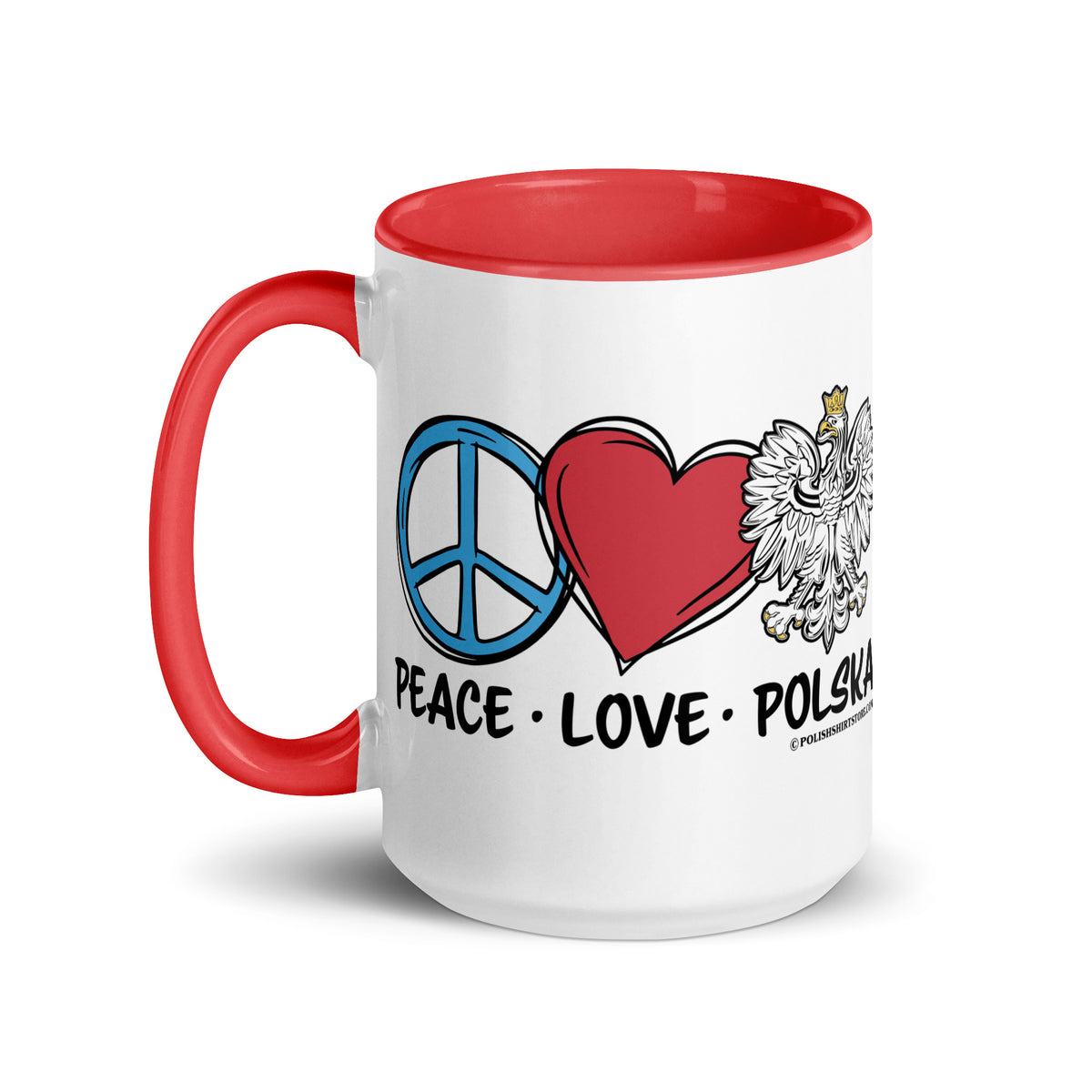 Peace Love Polska Coffee Mug with Color Inside  Polish Shirt Store   