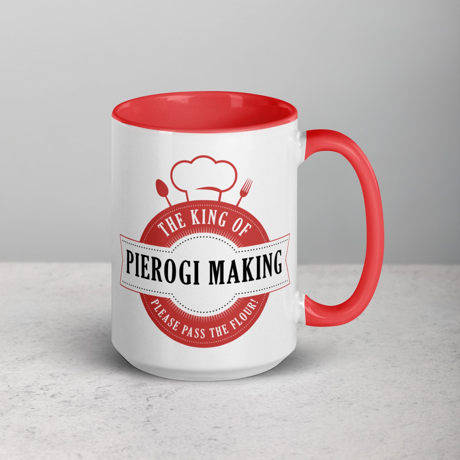 King of Pierogi Making 15 Oz Coffee Mug with Color Inside  Polish Shirt Store Red  
