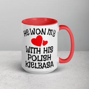 Polish Kielbasa 15 Oz Coffee Mug with Color Inside - Red - Polish Shirt Store