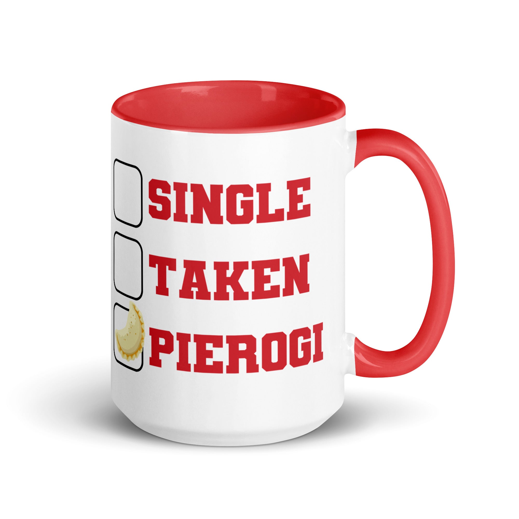 Single Taken Pierogi Mug with Color Inside  Polish Shirt Store Red 15 oz 