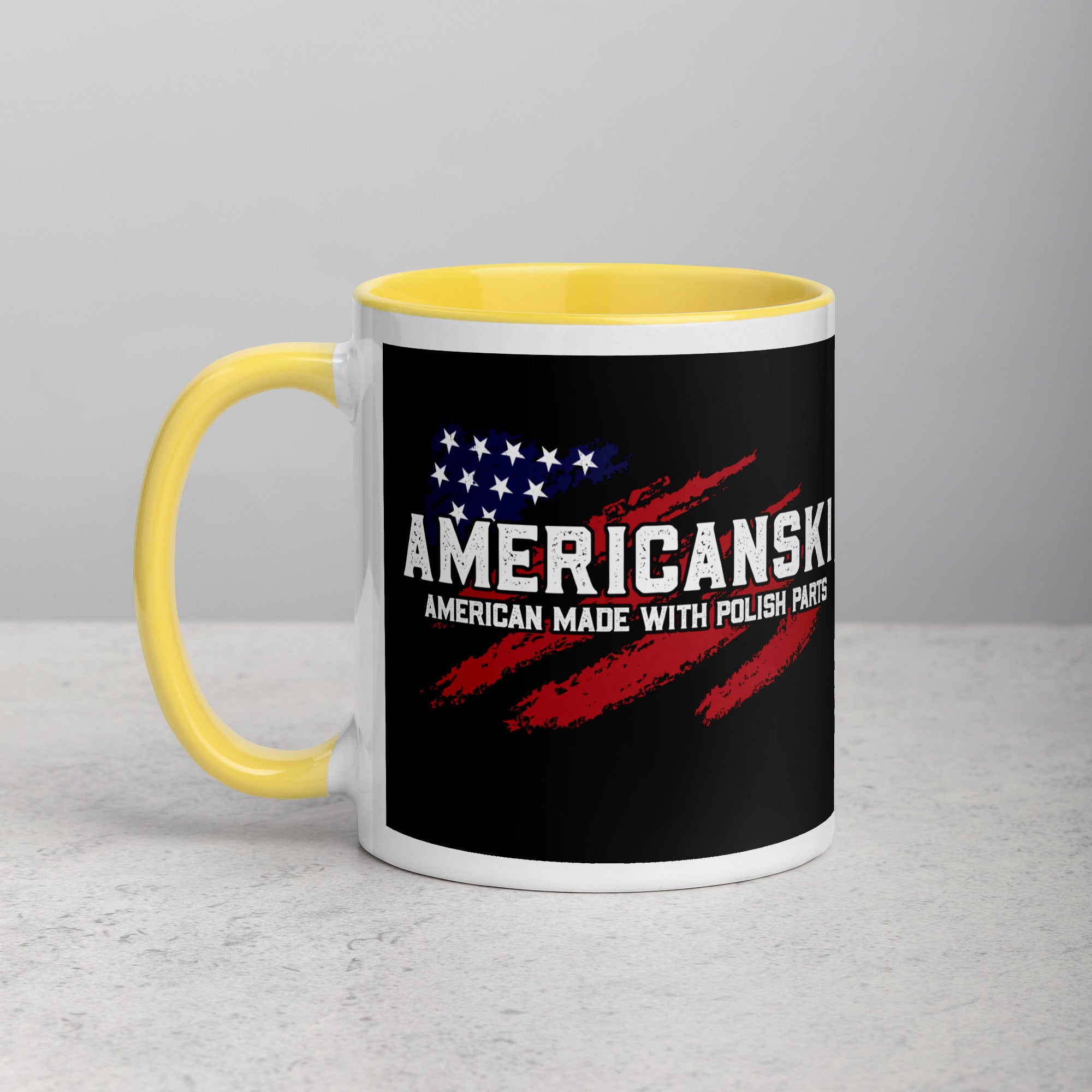 Americanski Coffee Mug with Color Inside  Polish Shirt Store Yellow 11 oz 