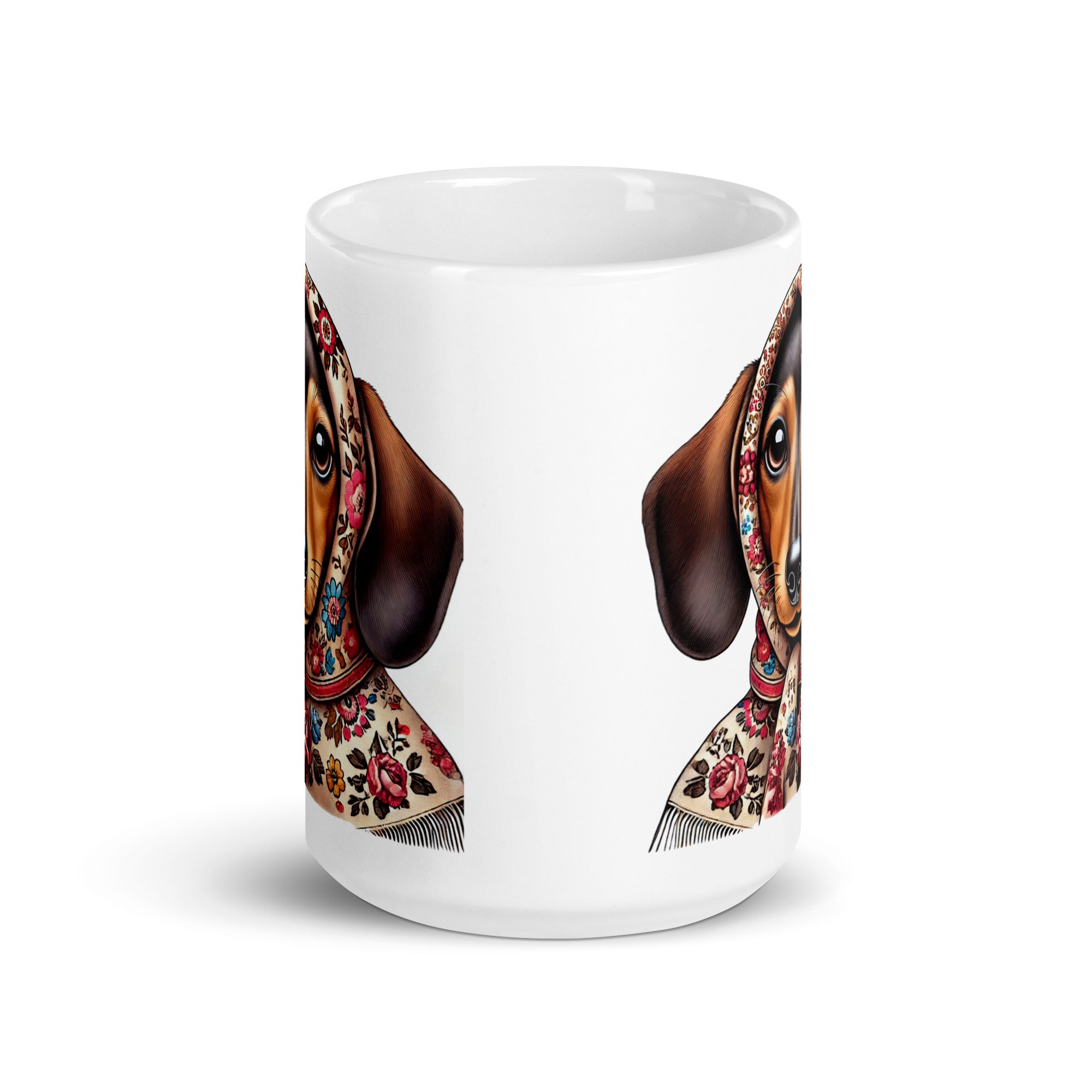 Dachshund Wearing Polish Babushka White Coffee Mug