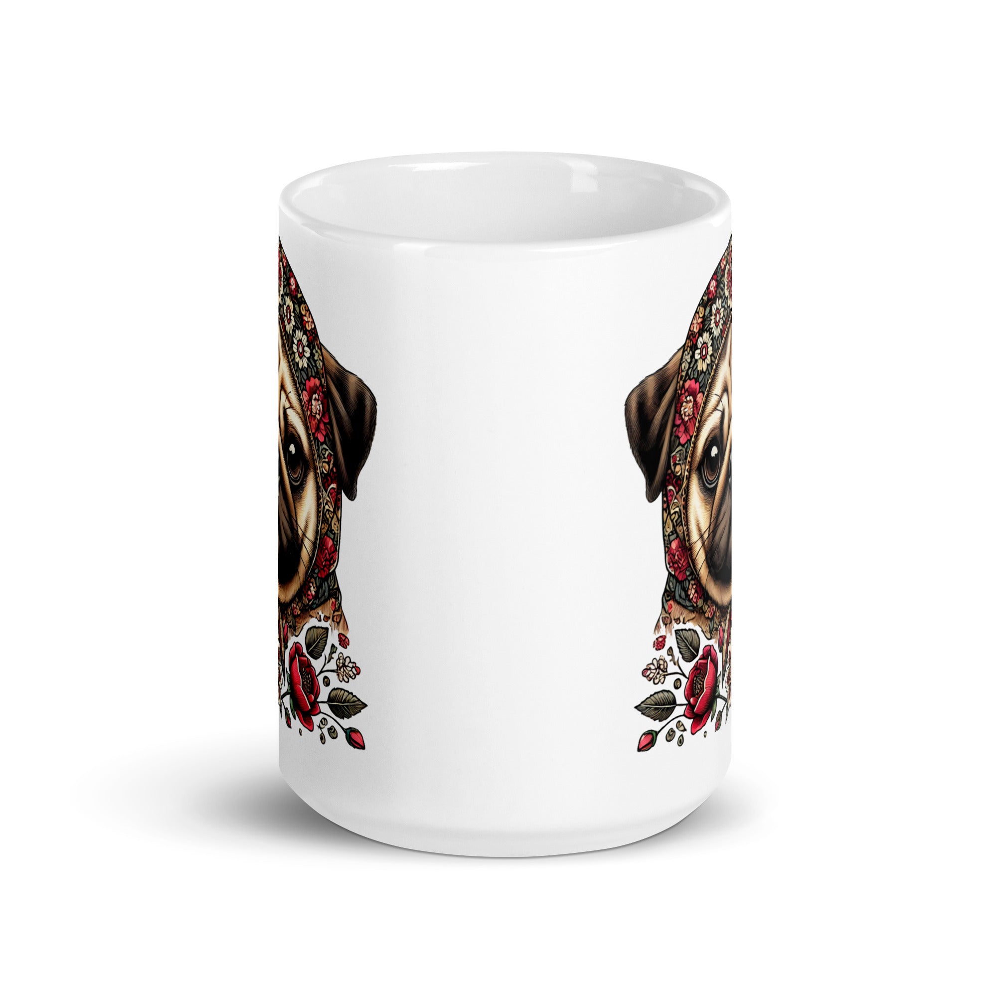 Pug Dog Polish Babushka Floral Wycinanki White Coffee Mug