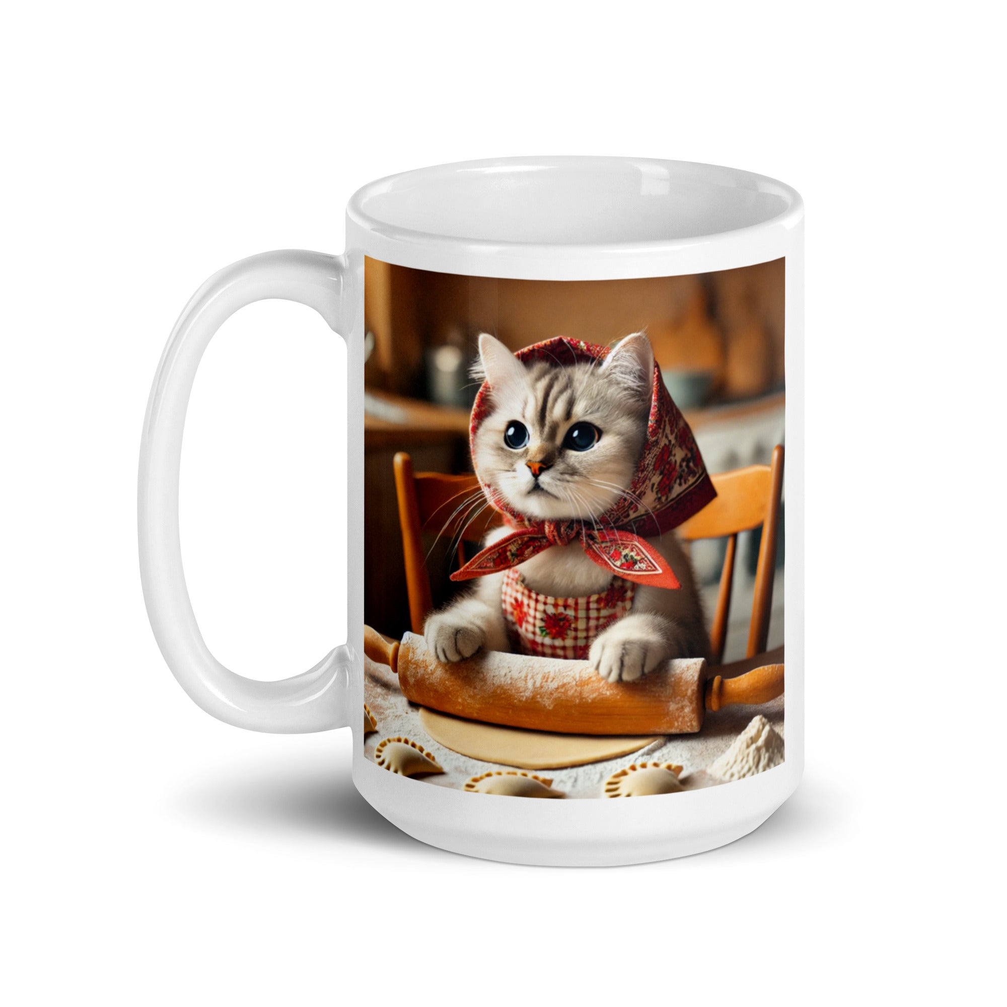 Cute Babushcat Making Pierogi White Coffee Mug