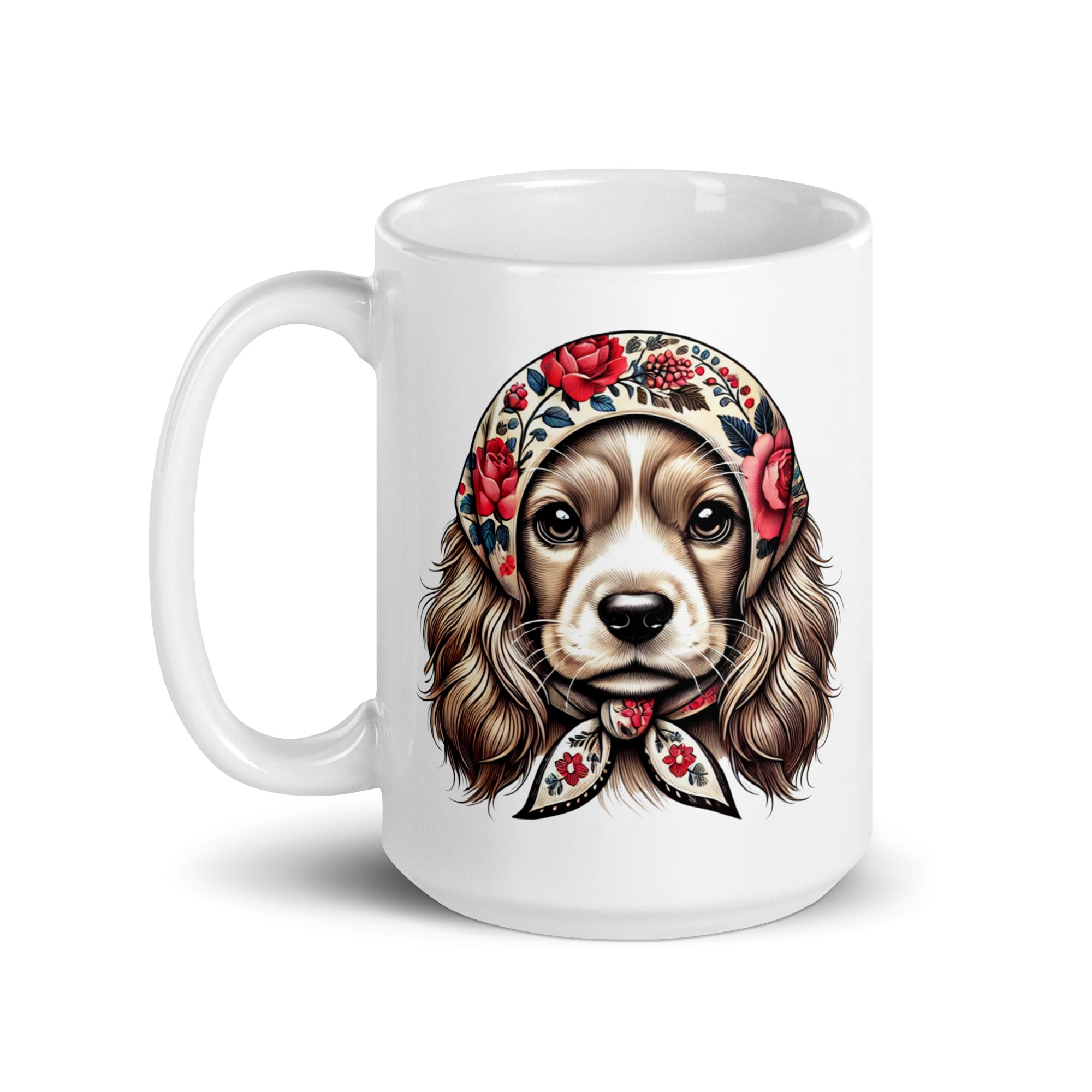 Cocker Spaniel Wearing Babushka White Coffee Mug