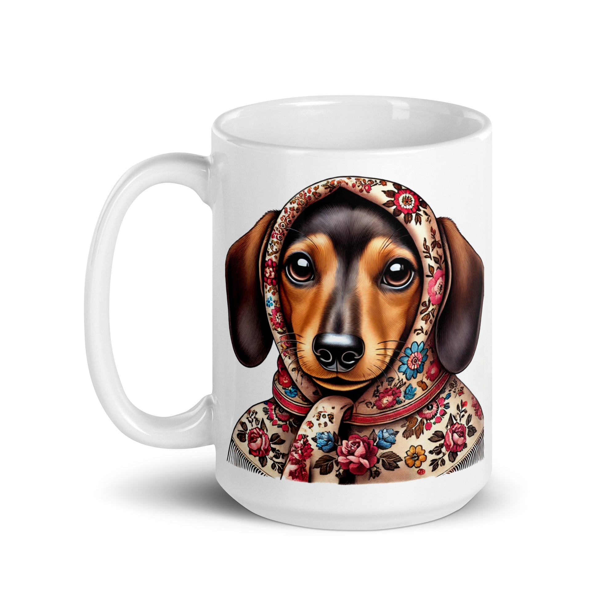 Dachshund Wearing Polish Babushka White Coffee Mug