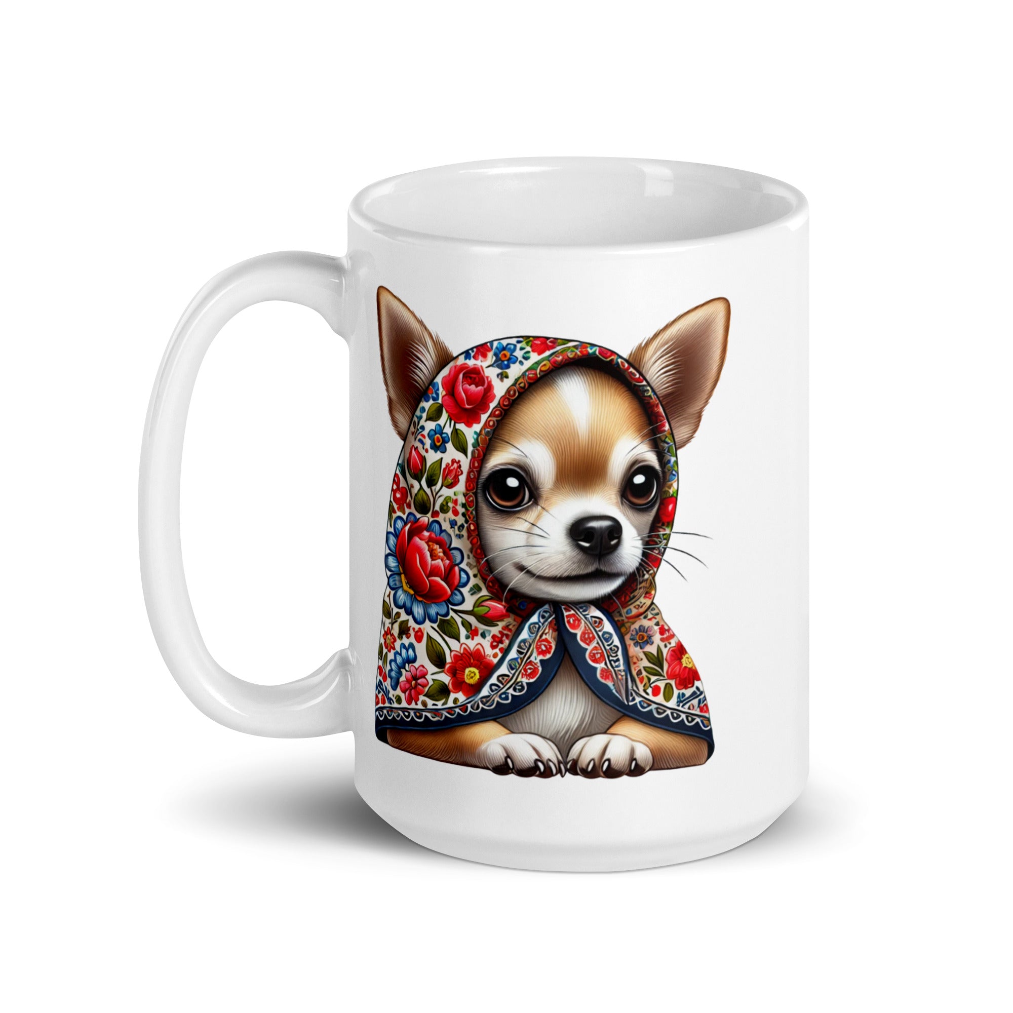 Chihuahua Dog in Babushka White Coffee Mug