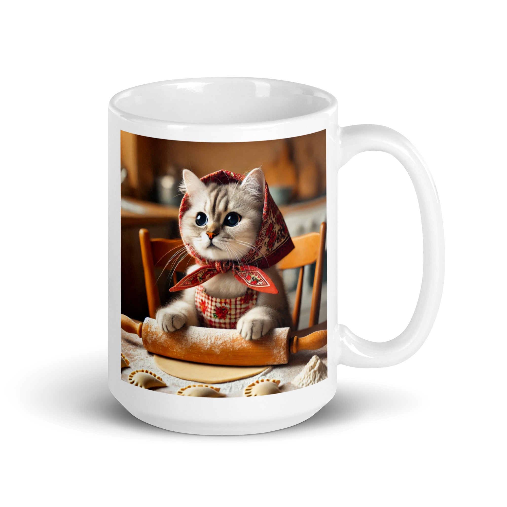 Cute Babushcat Making Pierogi White Coffee Mug