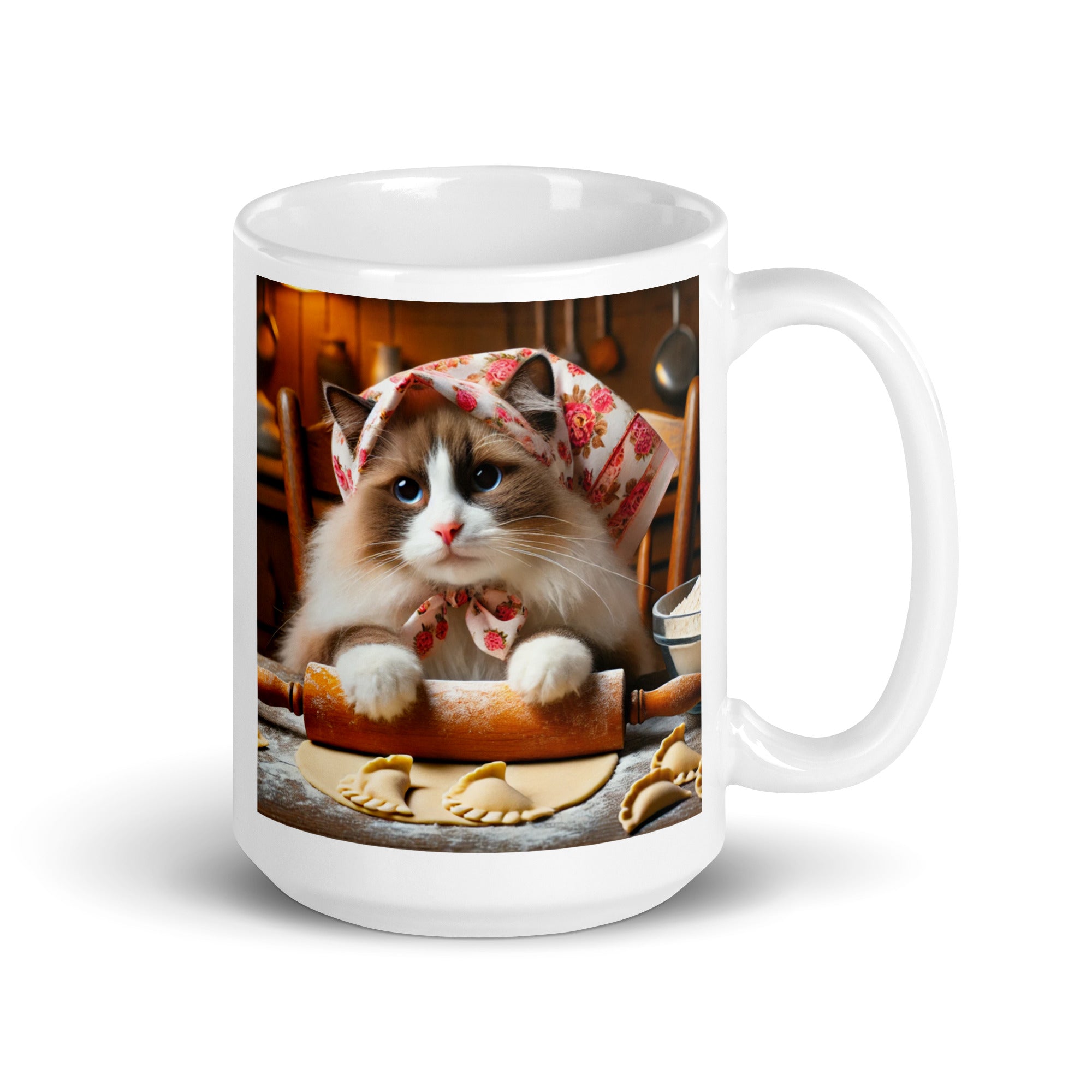 Ragdoll Babushcat Pierogi White Coffee Mug