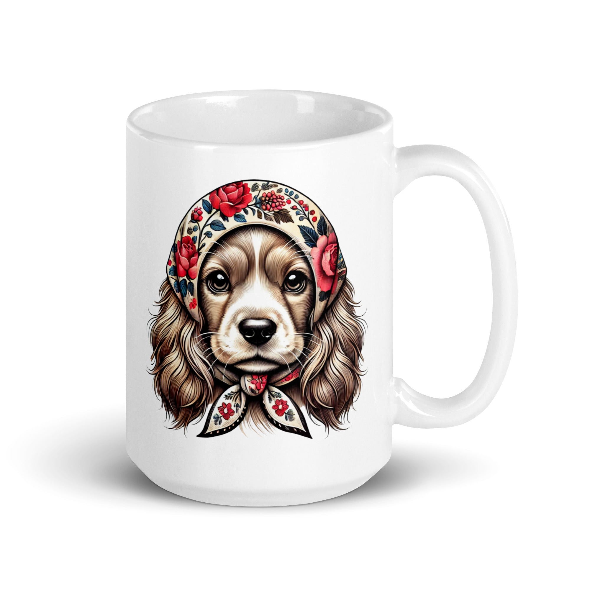 Cocker Spaniel Wearing Babushka White Coffee Mug