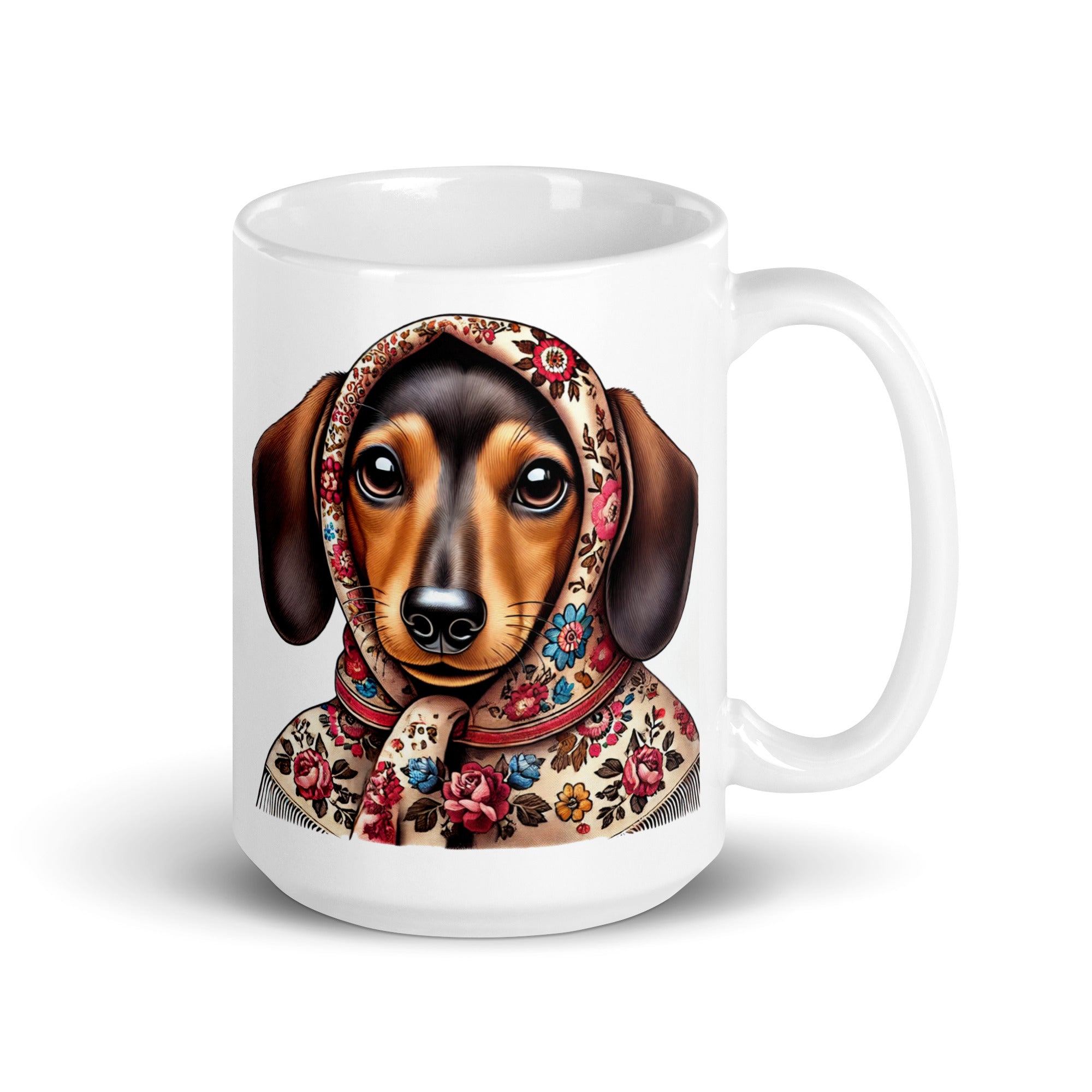 Dachshund Wearing Polish Babushka White Coffee Mug