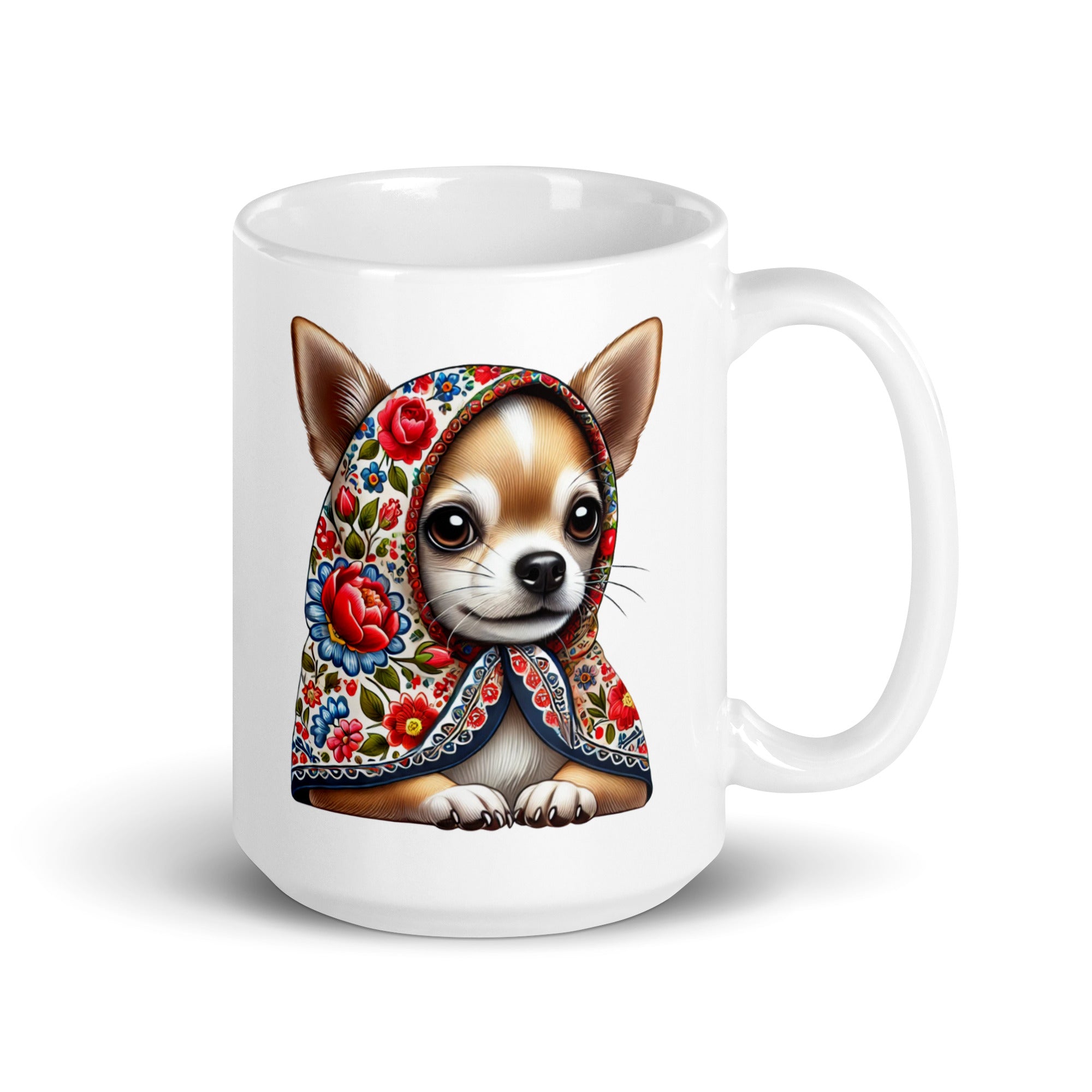 Chihuahua Dog in Babushka White Coffee Mug