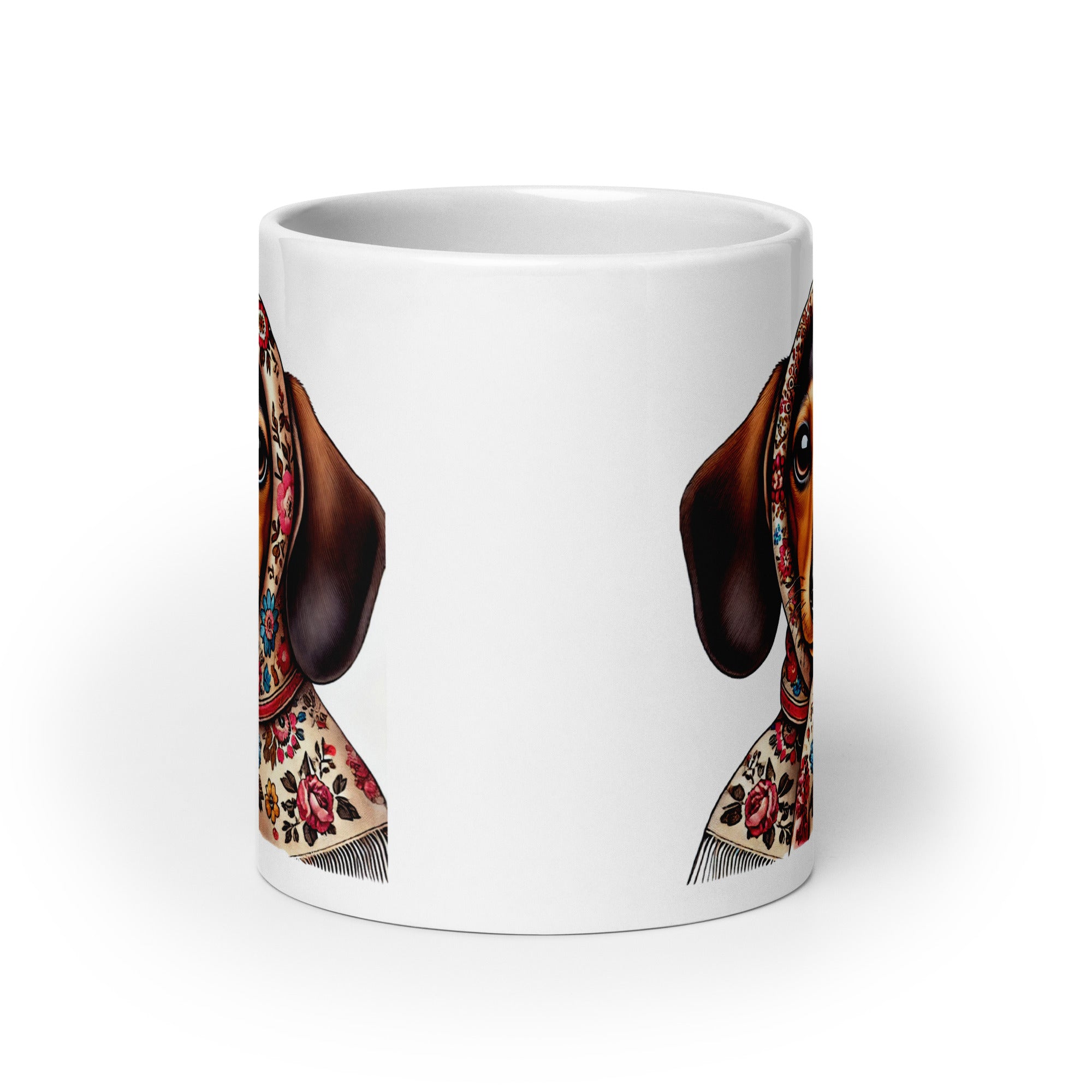 Dachshund Wearing Polish Babushka White Coffee Mug