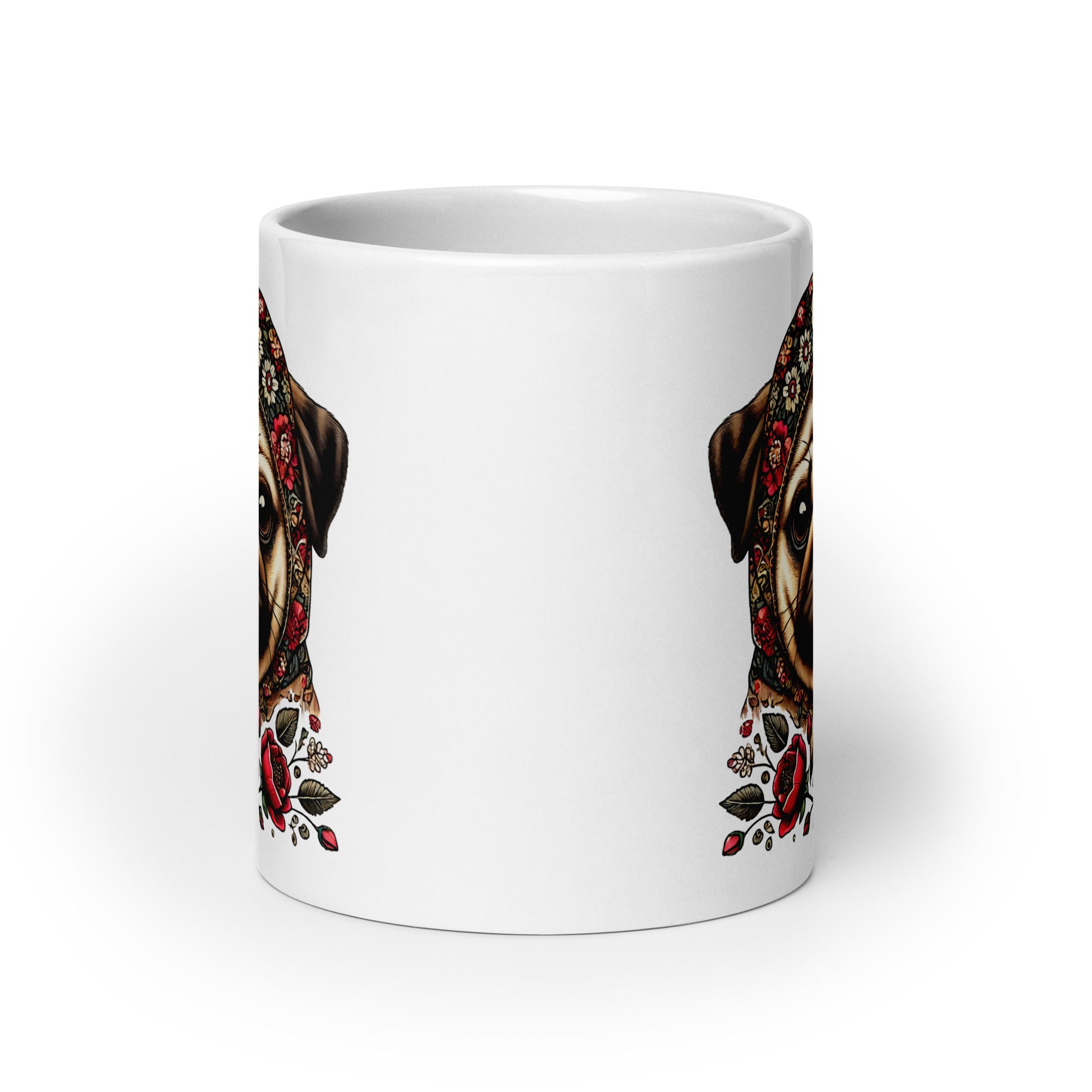 Pug Dog Polish Babushka Floral Wycinanki White Coffee Mug