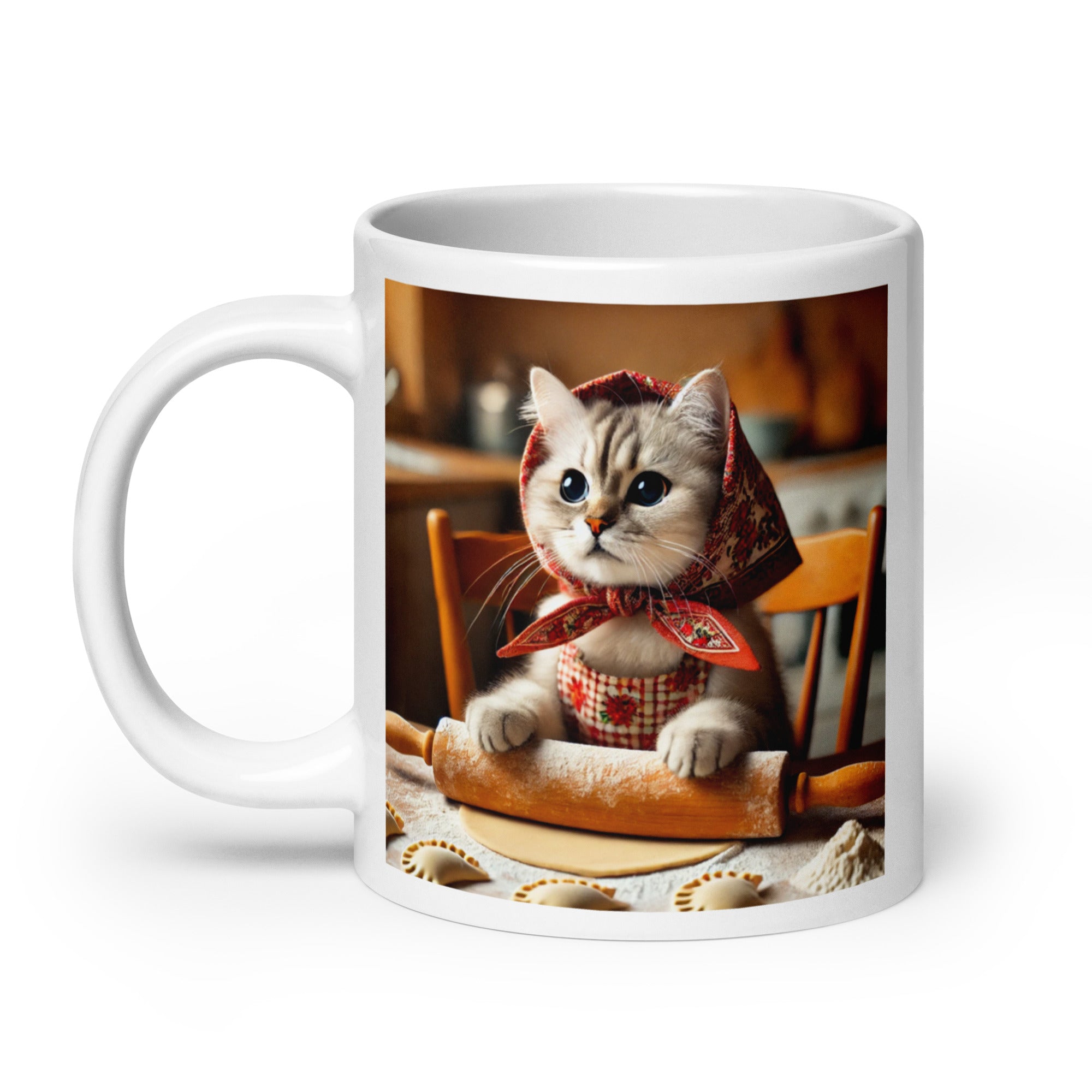 Cute Babushcat Making Pierogi White Coffee Mug