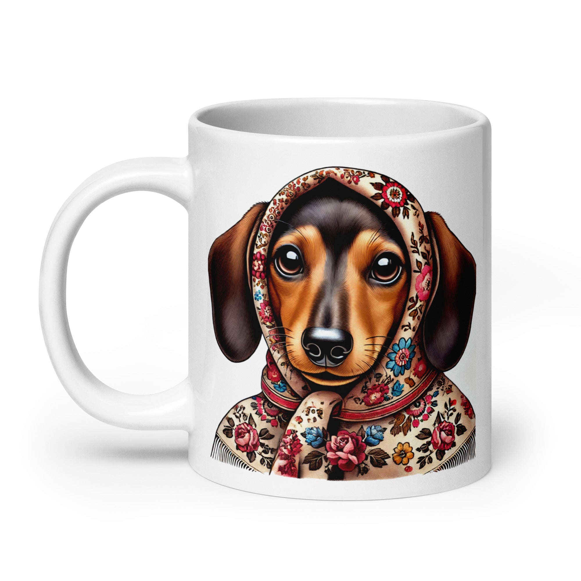 Dachshund Wearing Polish Babushka White Coffee Mug