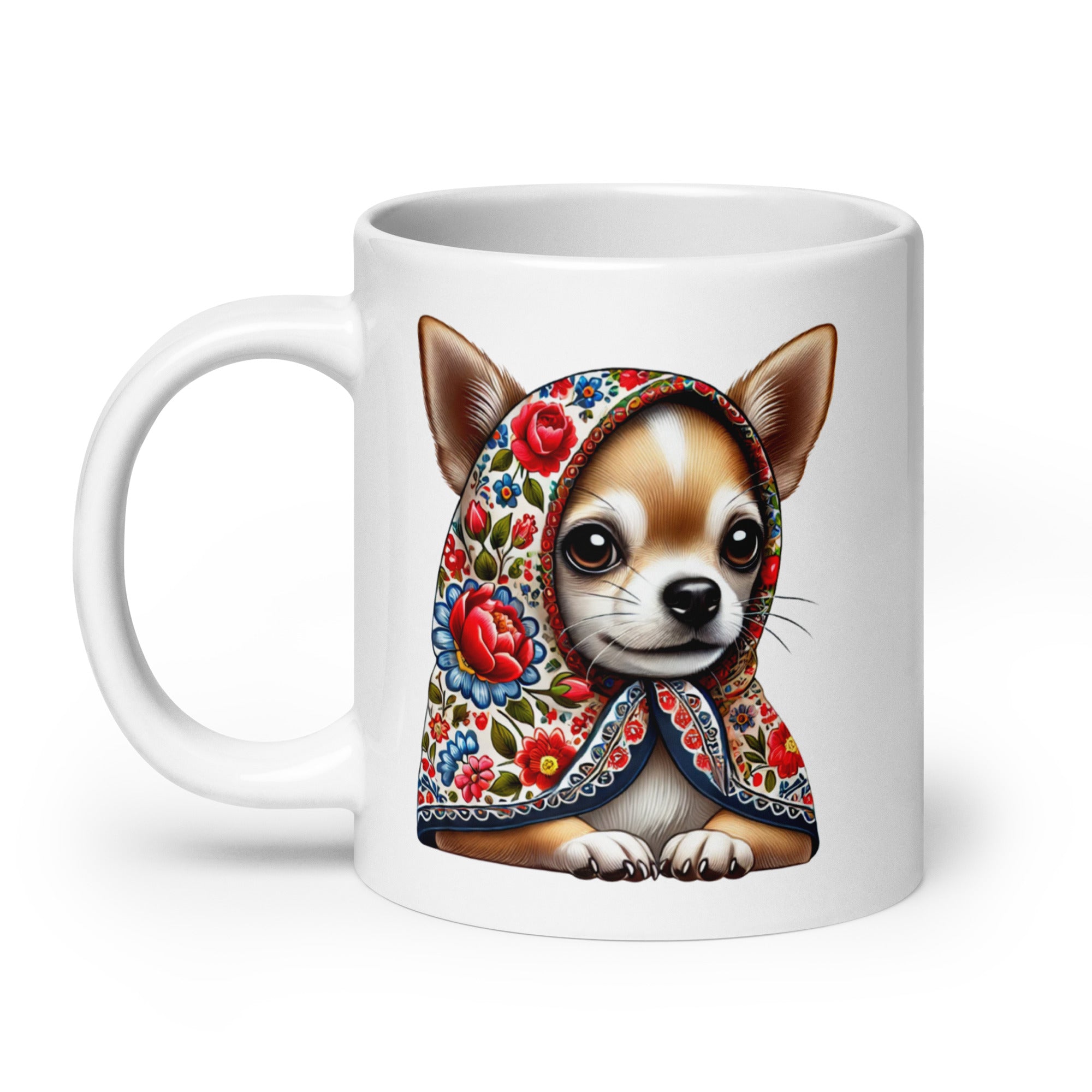 Chihuahua Dog in Babushka White Coffee Mug