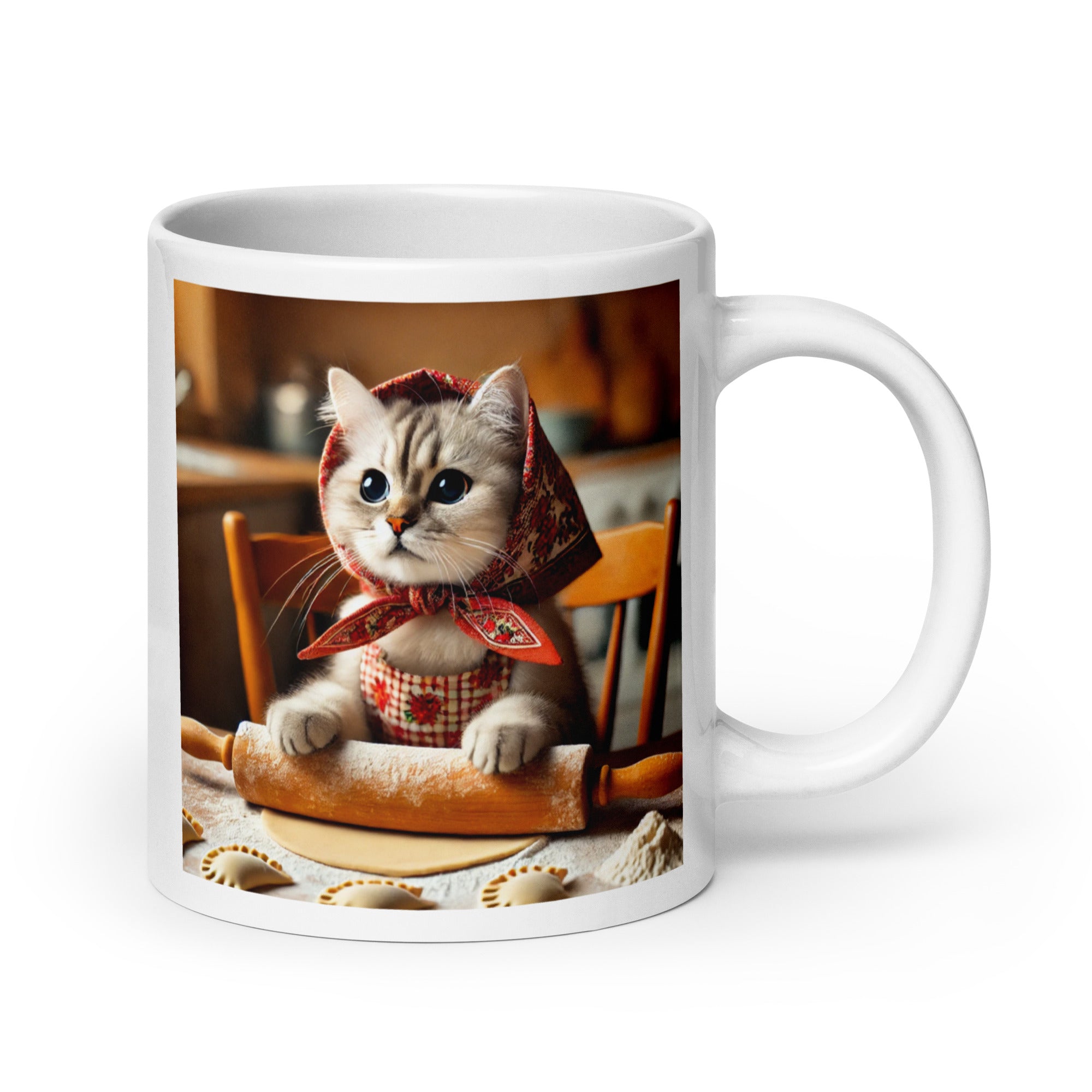 Cute Babushcat Making Pierogi White Coffee Mug