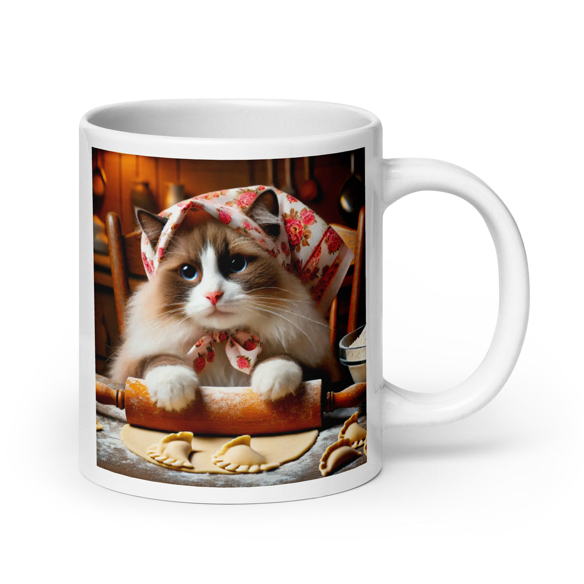 Ragdoll Babushcat Pierogi White Coffee Mug