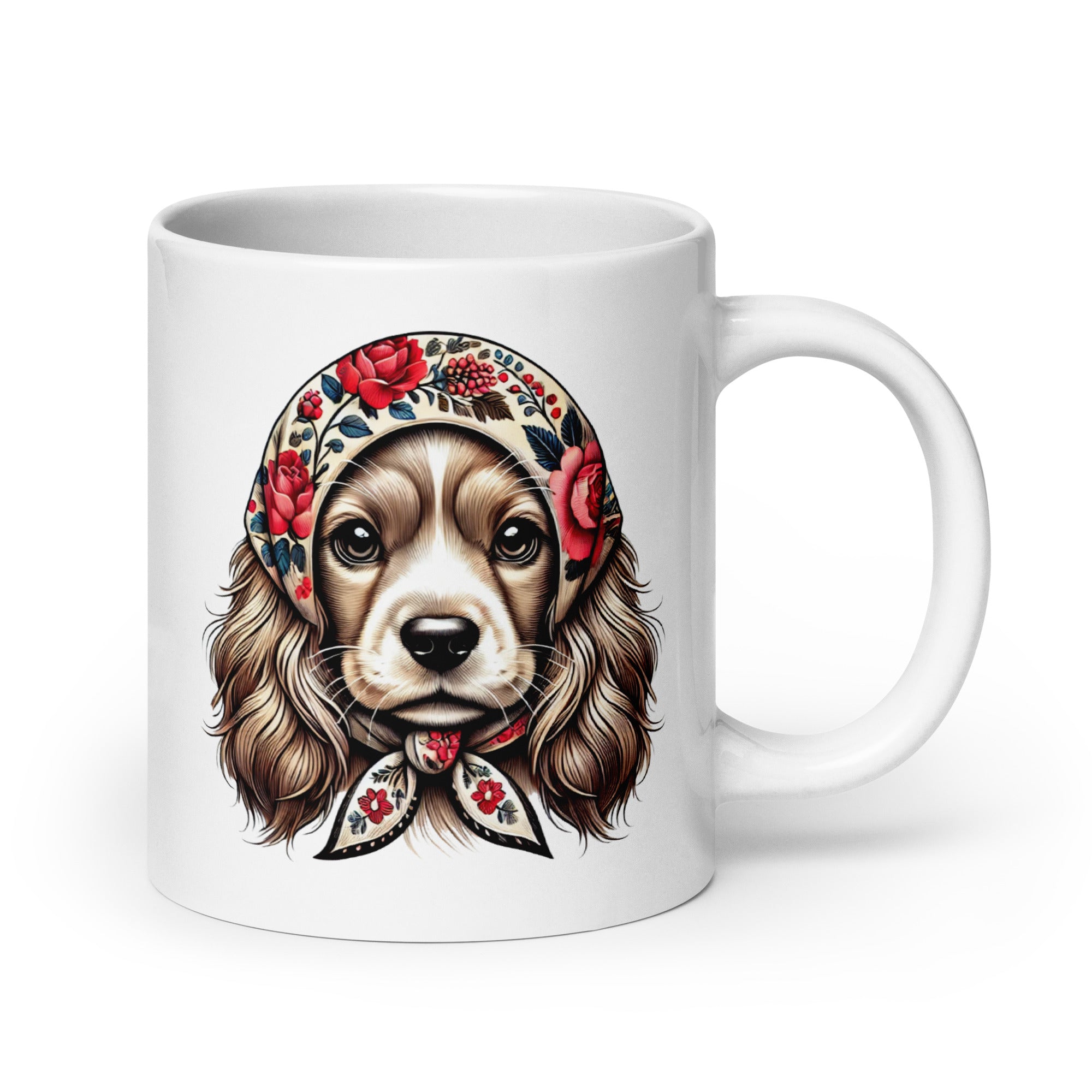 Cocker Spaniel Wearing Babushka White Coffee Mug