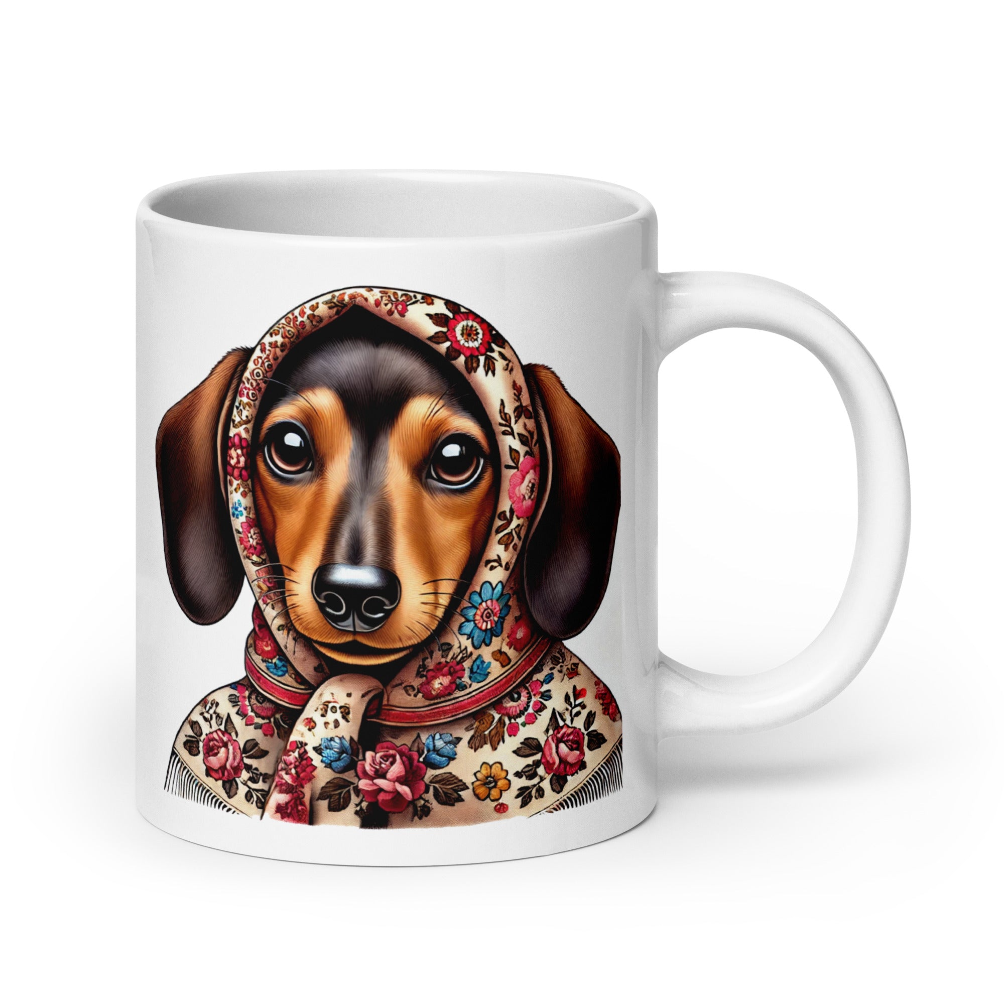 Dachshund Wearing Polish Babushka White Coffee Mug