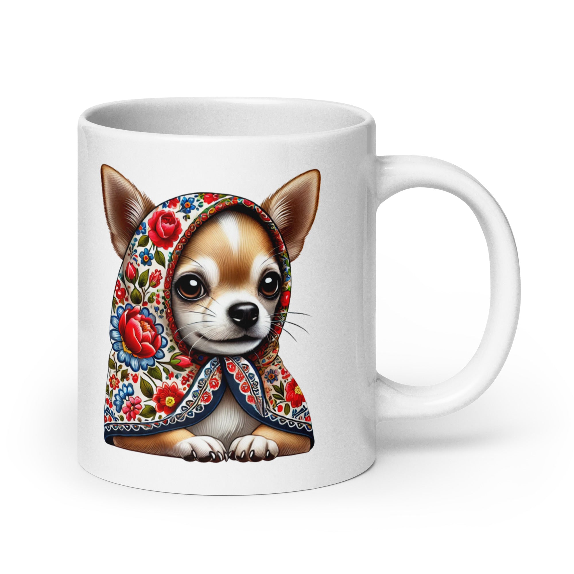 Chihuahua Dog in Babushka White Coffee Mug