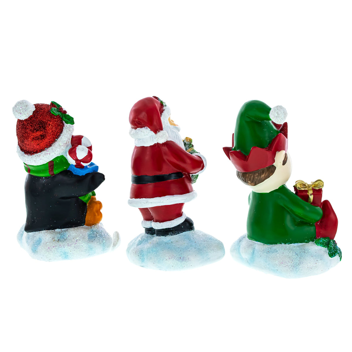 Set of 3 Christmas Stocking Holders Hangers – Santa, Penguin, and Elf Holiday Mantel Decorations
