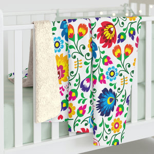 Polish Floral Pattern Sherpa Fleece Blanket -  - Polish Shirt Store