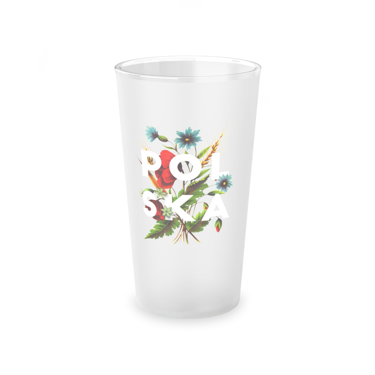 Polish Flowers Frosted Pint Glass, 16oz Mug Printify   
