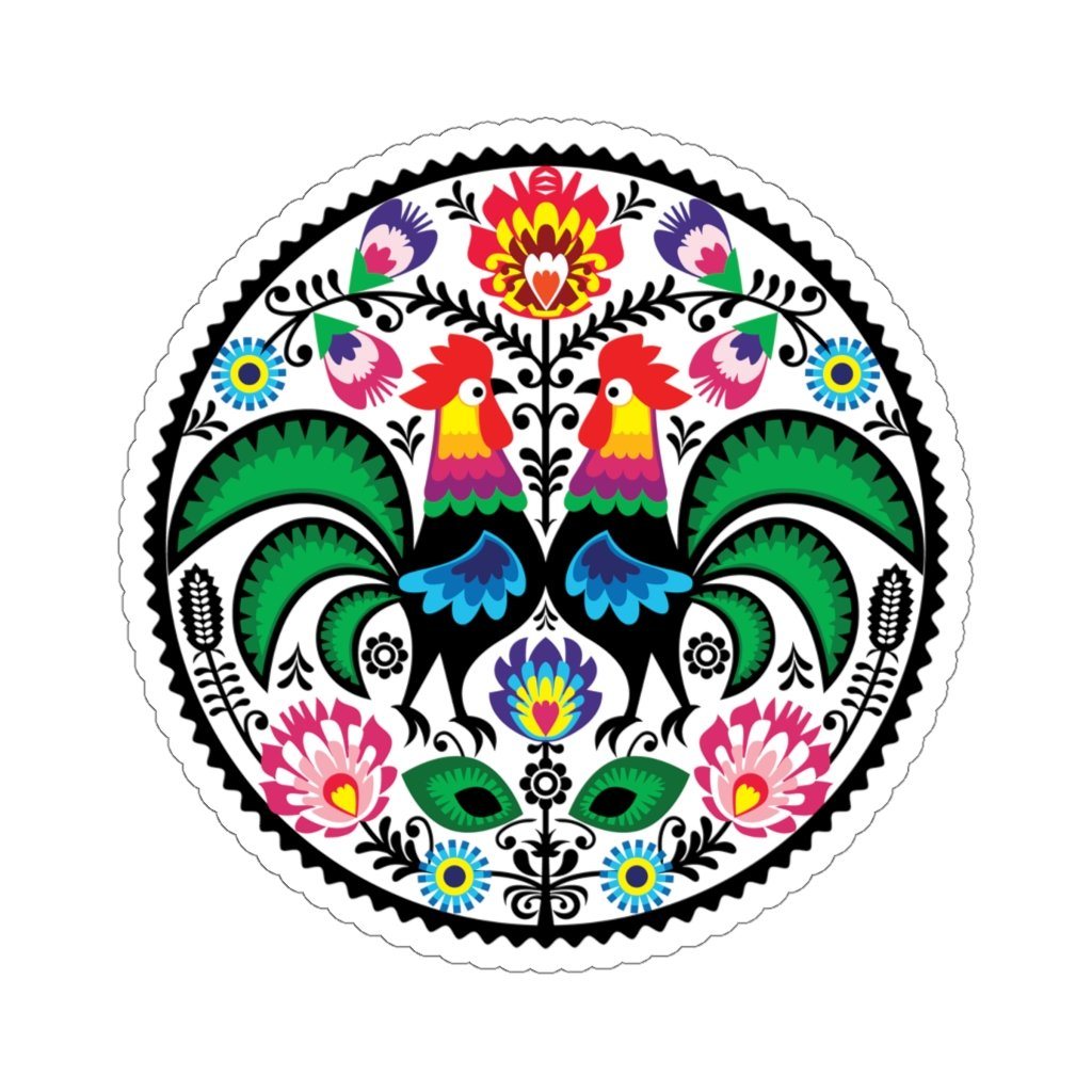 Polish Folk Art Circle Sticker Paper products Printify 4x4" White 