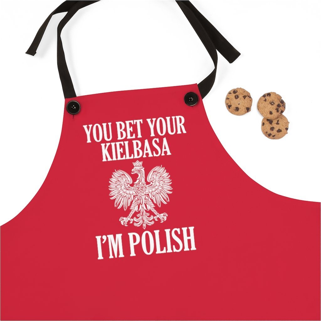 You Bet Your Kielbasa I&#39;m Polish Poly Twill Apron Accessories Printify One Size  