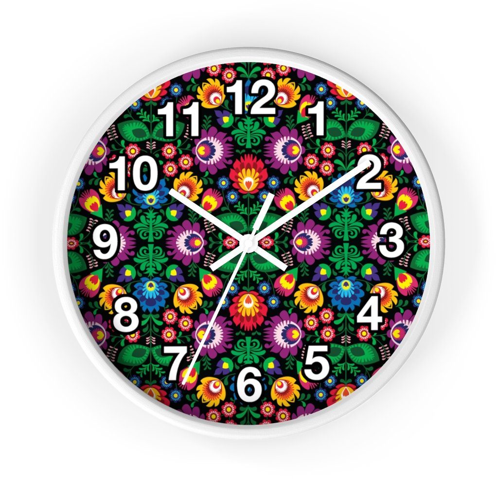 Wycinanki Art Wall Clock Home Decor Printify 10 in White White
