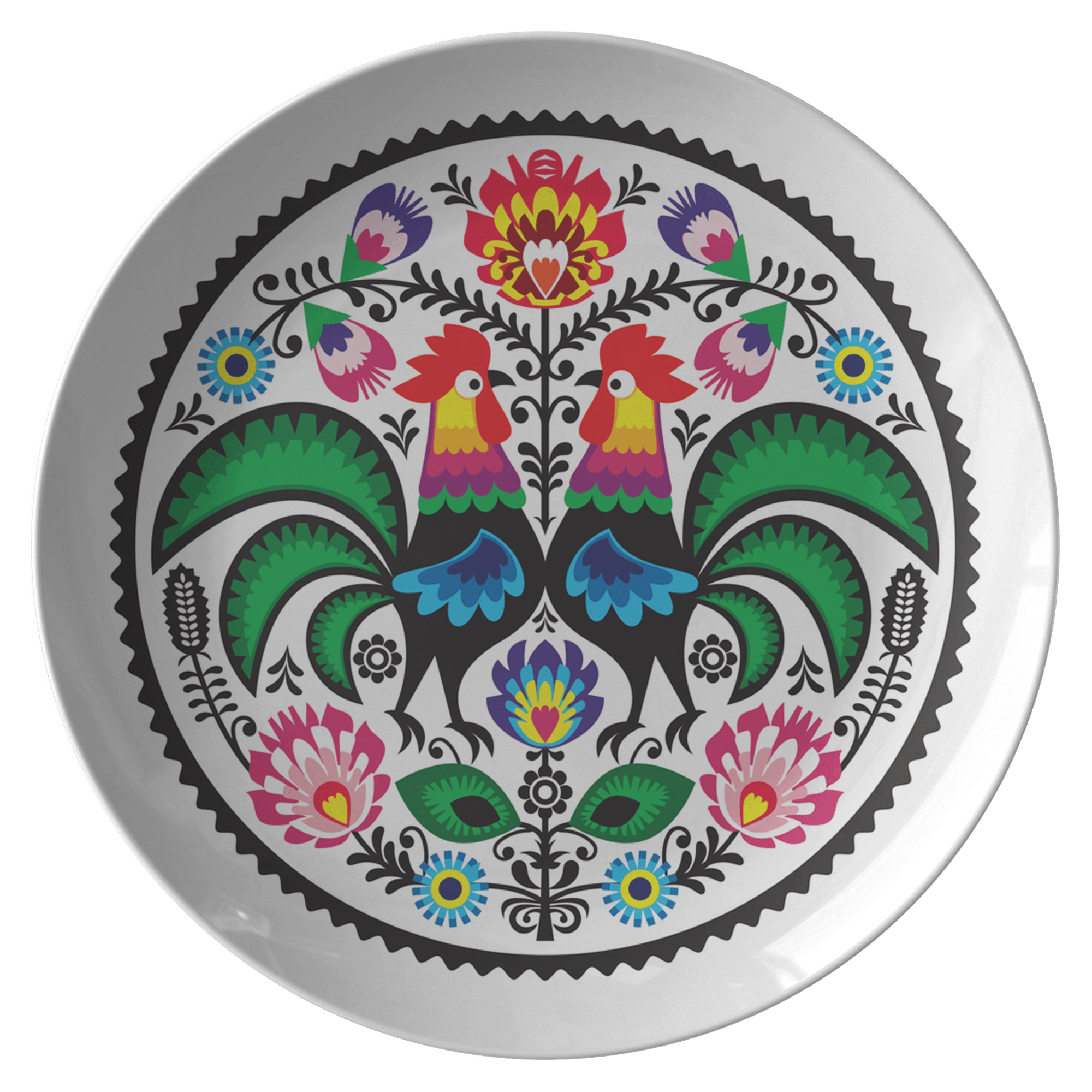 Polish Wycinanki Rooster Design Dinner Plate Dinnerware teelaunch Single Plate  