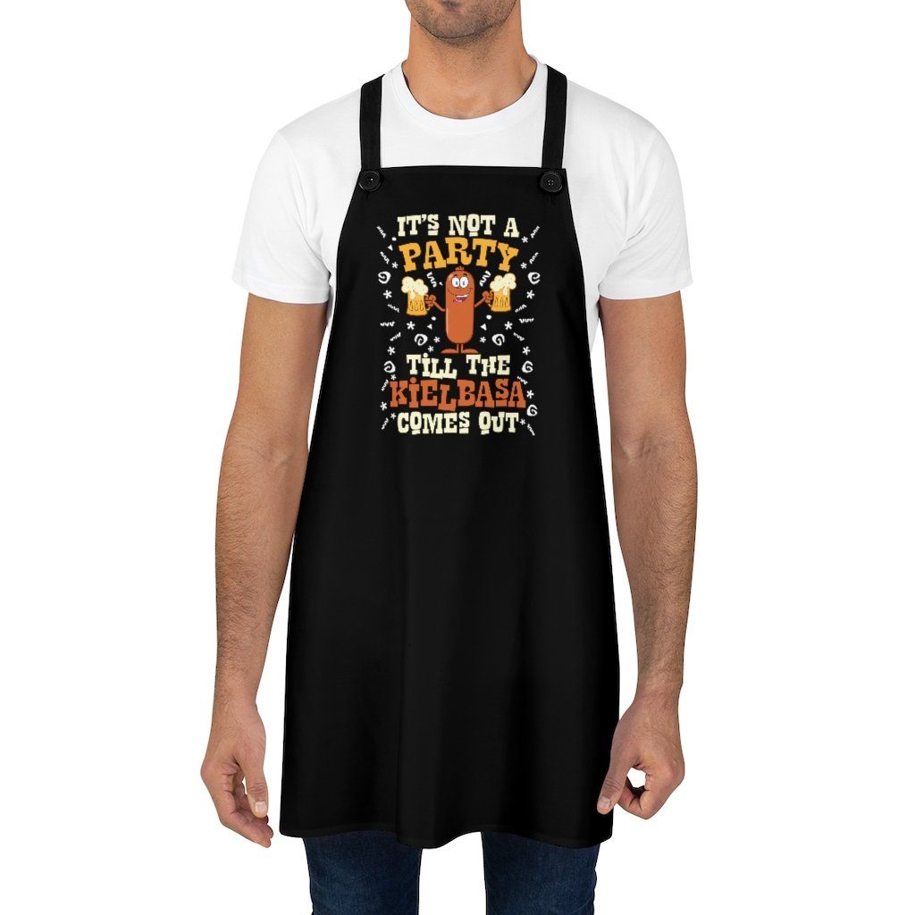 It's Not A Party Till The Kielbasa Comes Out Poly Twill Apron Accessories Printify   