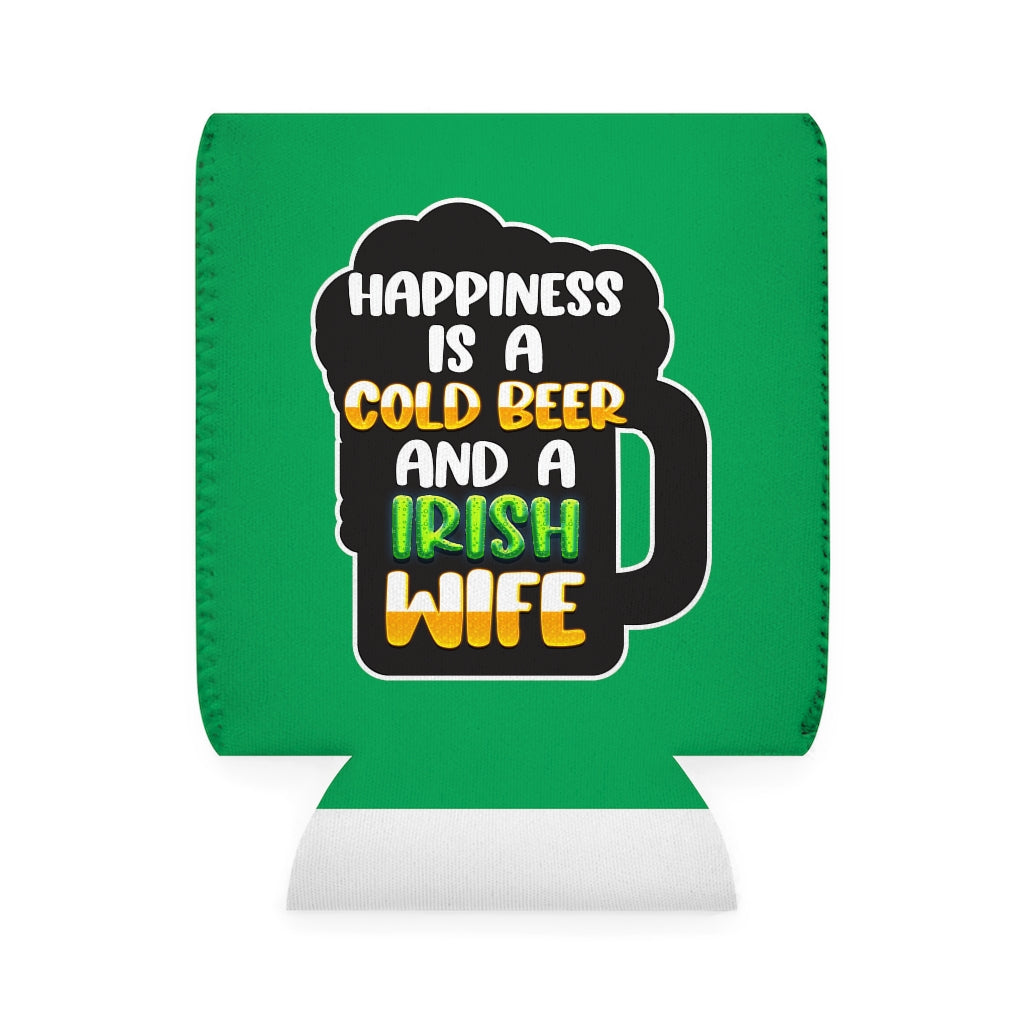 Cold Beer Irish Wife Green Can Cooler Sleeve Accessories Printify   