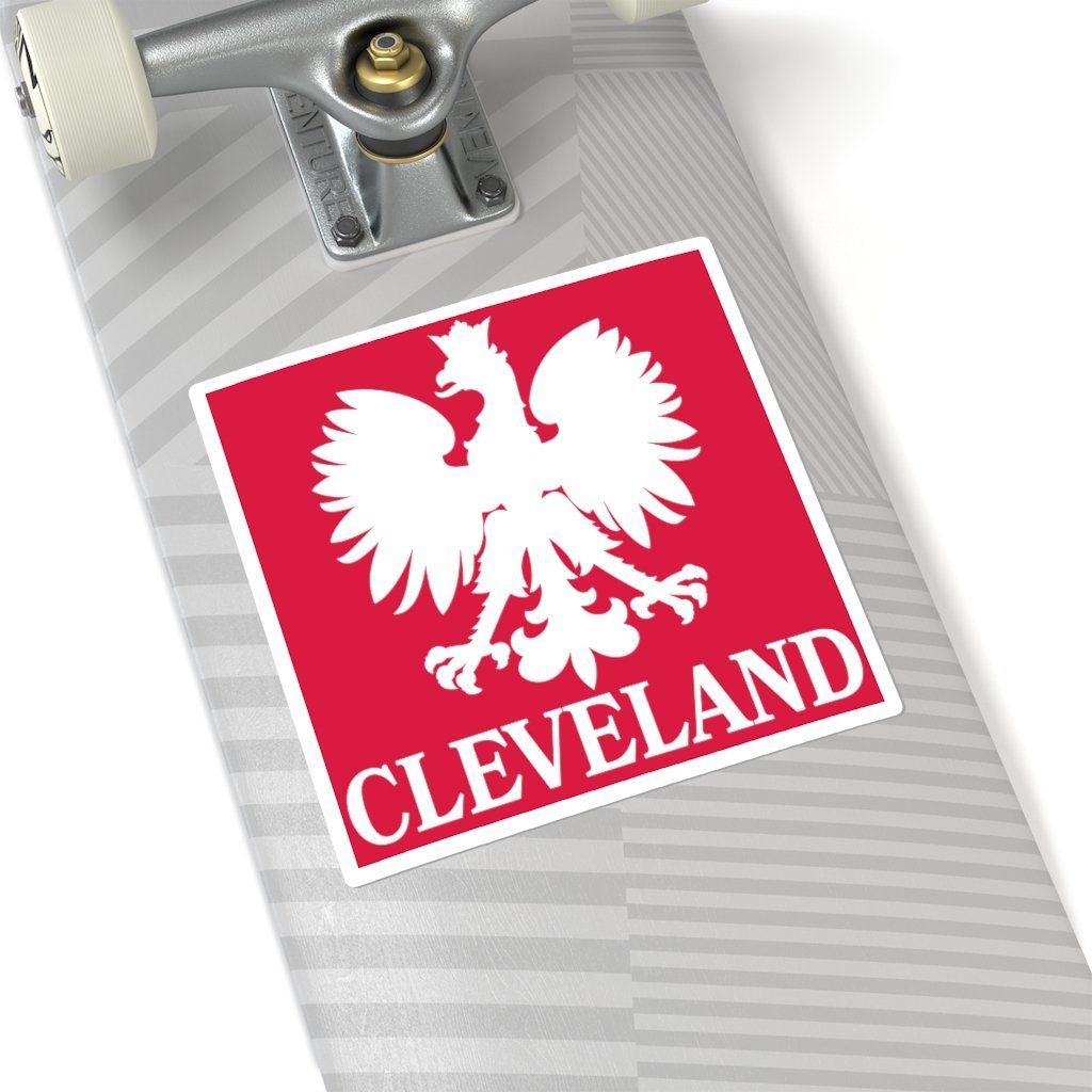 Cleveland Ohio Polish Eagle Square Sticker Paper products Printify   