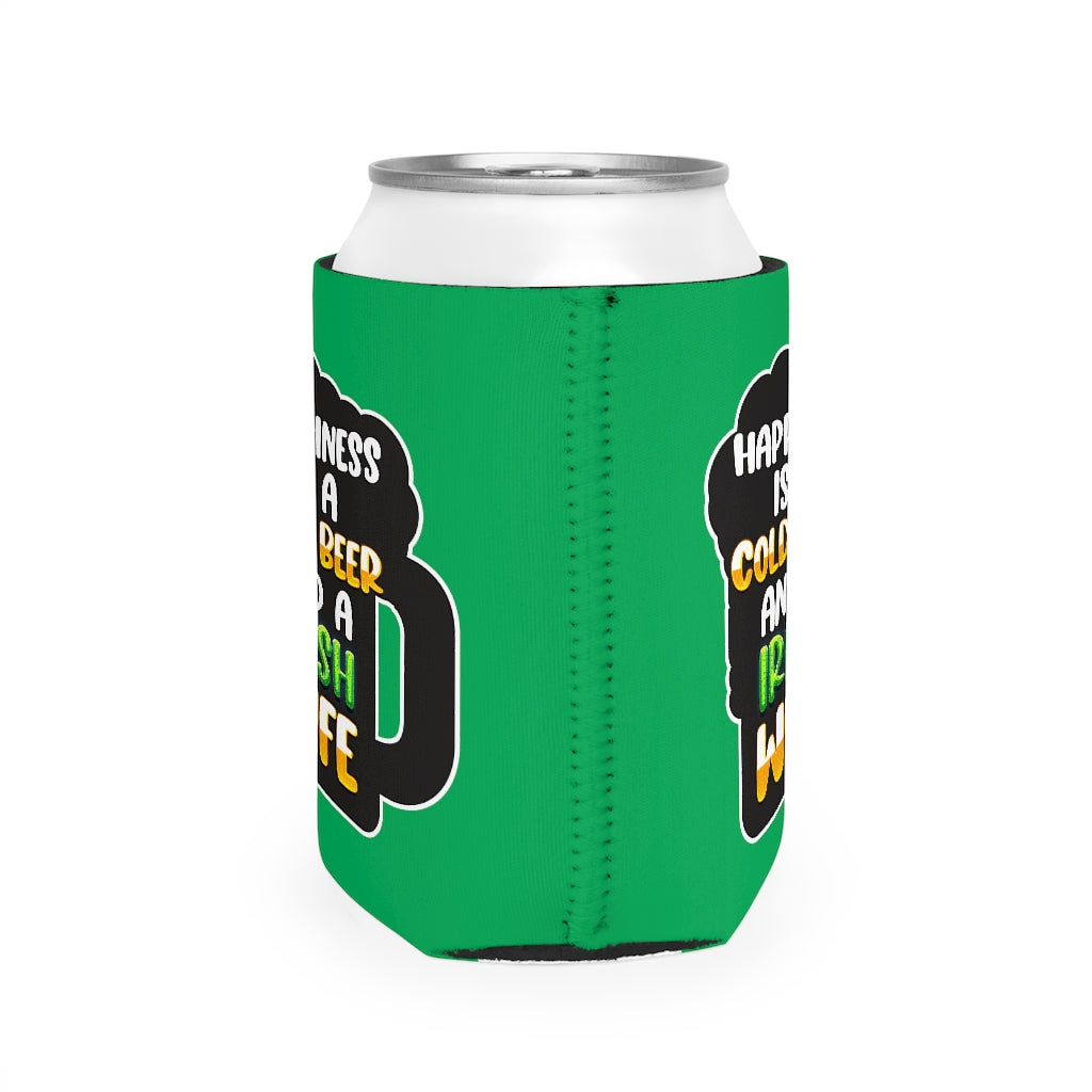 Cold Beer Irish Wife Green Can Cooler Sleeve Accessories Printify   