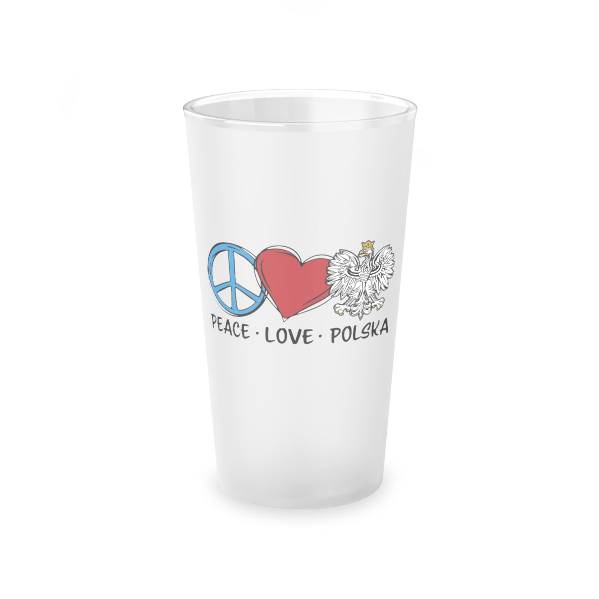 Peace Love Polska Frosted Pint Glass, 16oz Mug Printify   