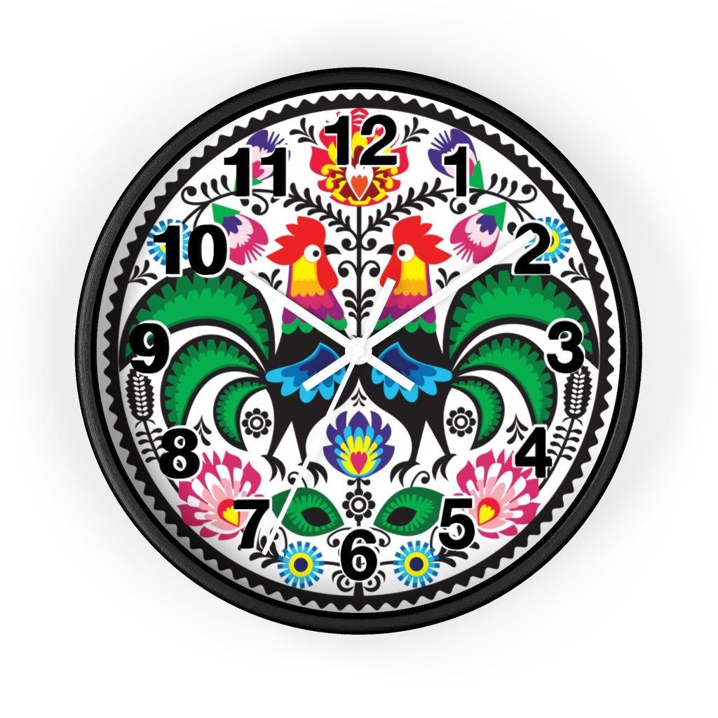 Wycinanki Wall Clock Home Decor Printify 10 in Black White