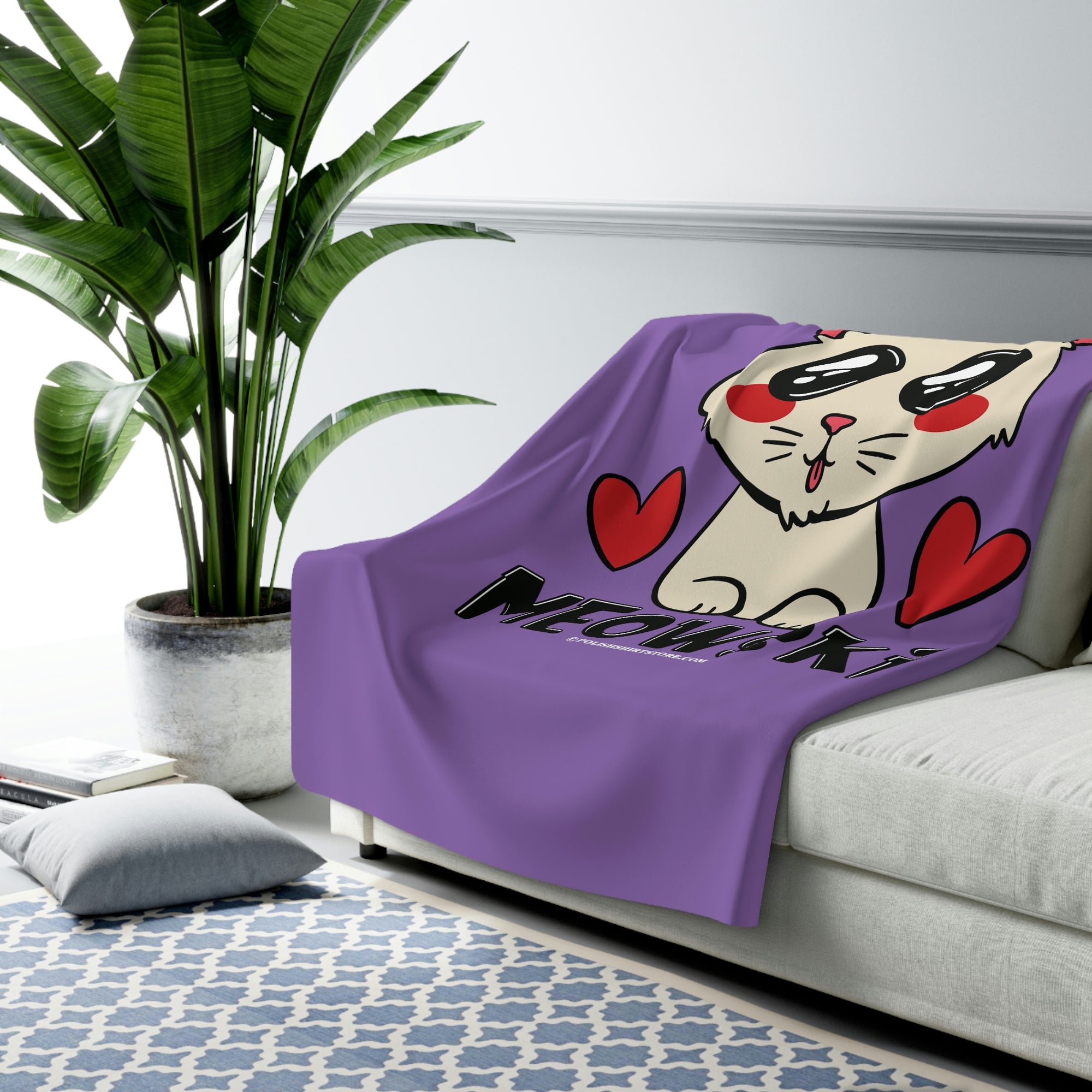 Meowski Cat Lover Sherpa Fleece Blanket Home Decor Printify   
